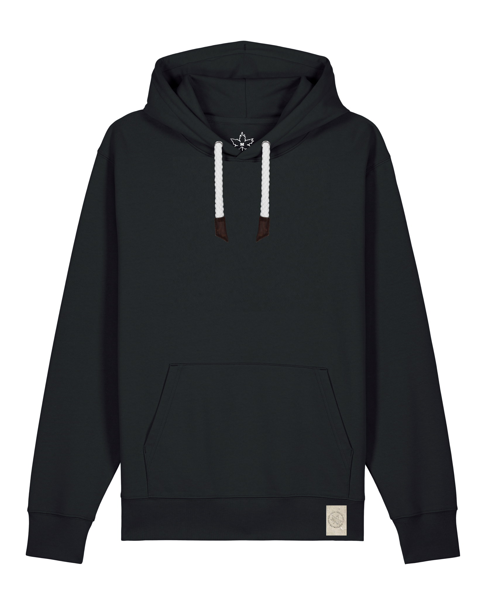 bio-unisex-medium fit-hoodie-basic-stsu177-schwarz-weiße kordel-front
