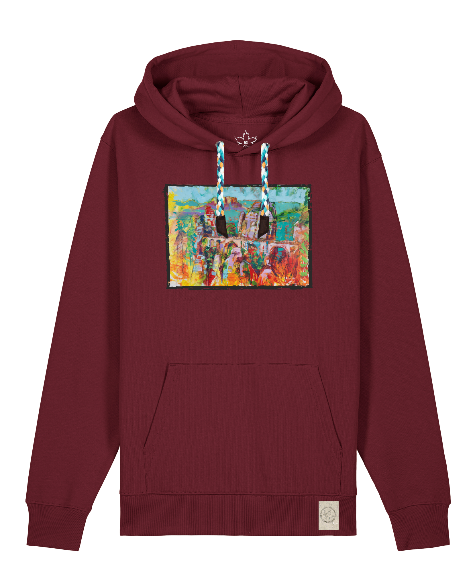 bio-unisex-medium fit-hoodie-bastei-stsu177-burgunder rot-blaue kordel-front