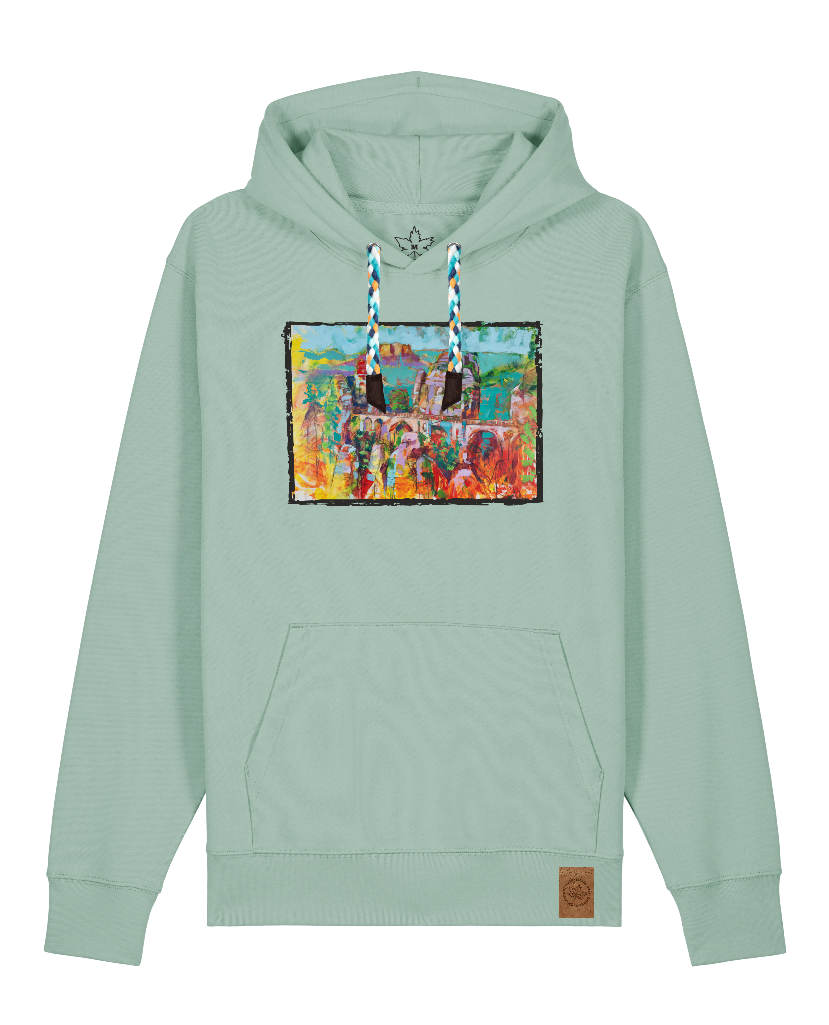 bio-unisex-medium fit-hoodie-bastei-stsu177-eukalyptus-blaue kordel-front