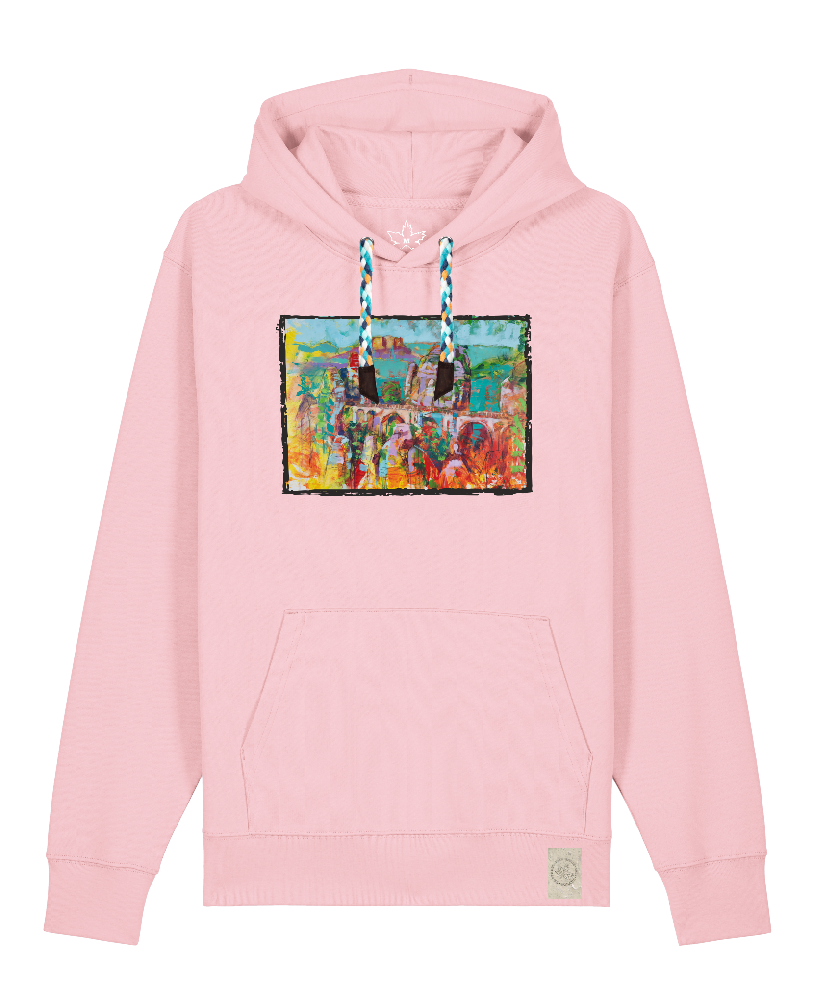 bio-unisex-medium fit-hoodie-bastei-stsu177-flamingo-blaue kordel-front