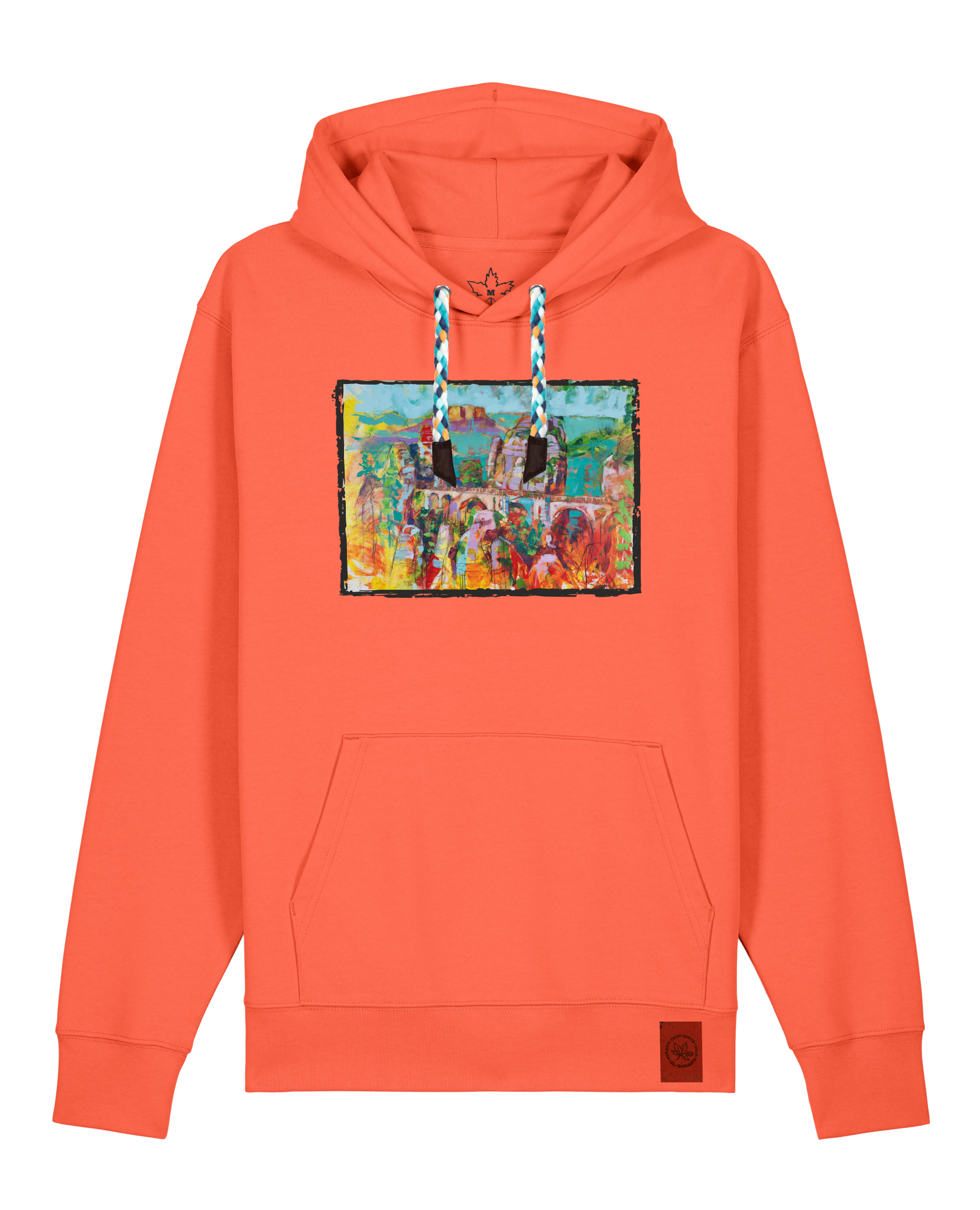 bio-unisex-medium fit-hoodie-bastei-stsu177-mandarine-blaue kordel-front
