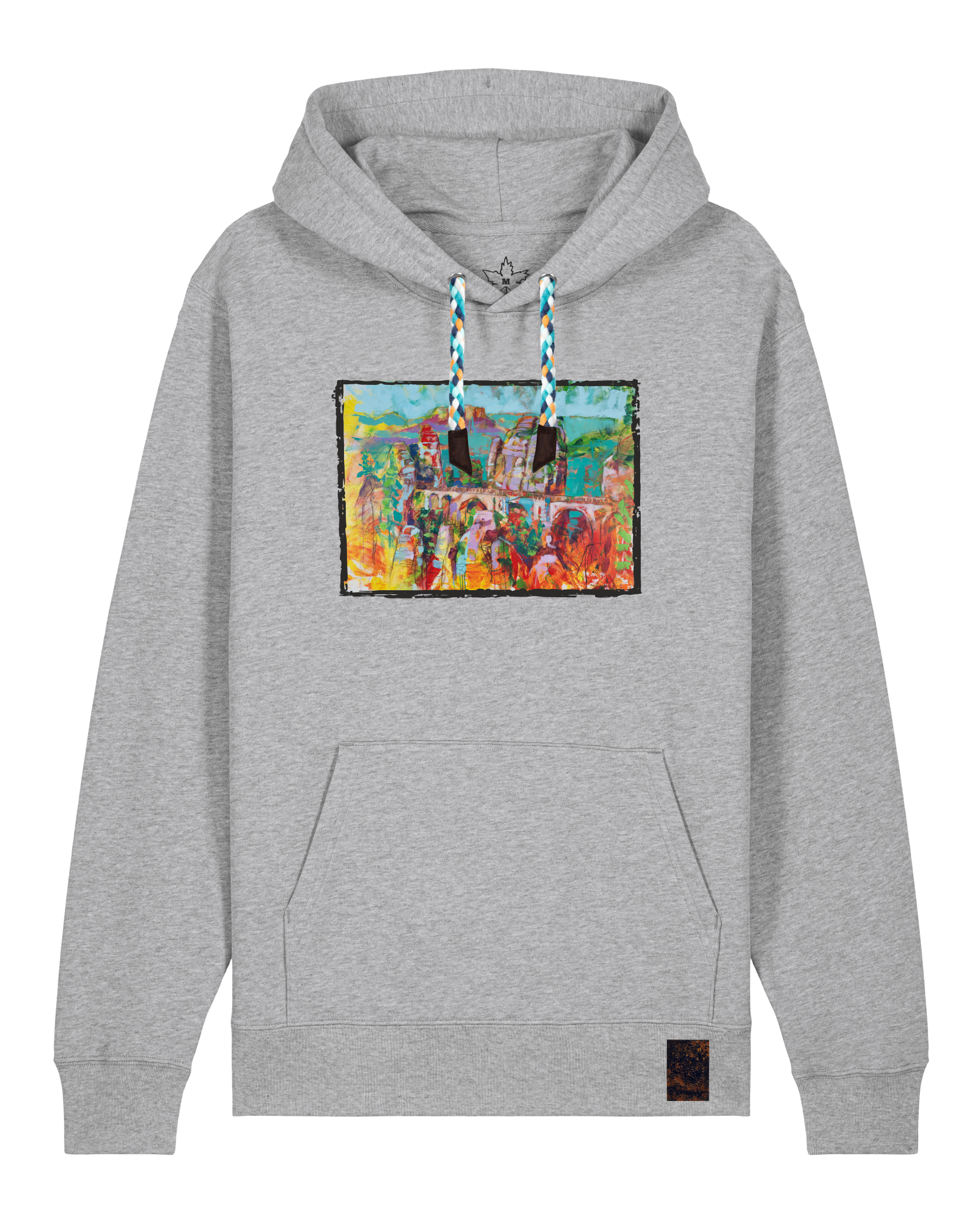 bio-unisex-medium fit-hoodie-bastei-stsu177-mausgrau-blaue kordel-front