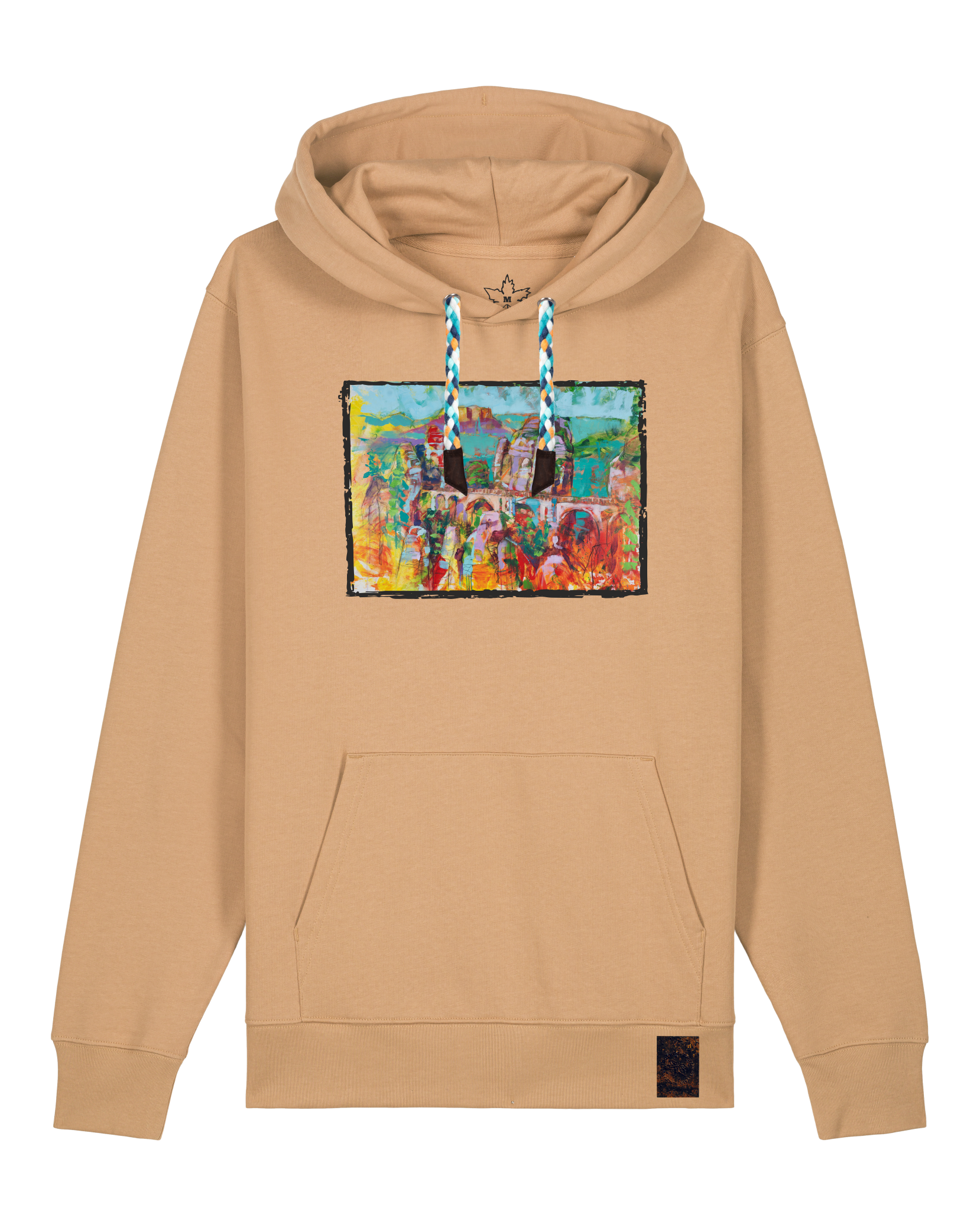 bio-unisex-medium fit-hoodie-bastei-stsu177-meersand-blaue kordel-front