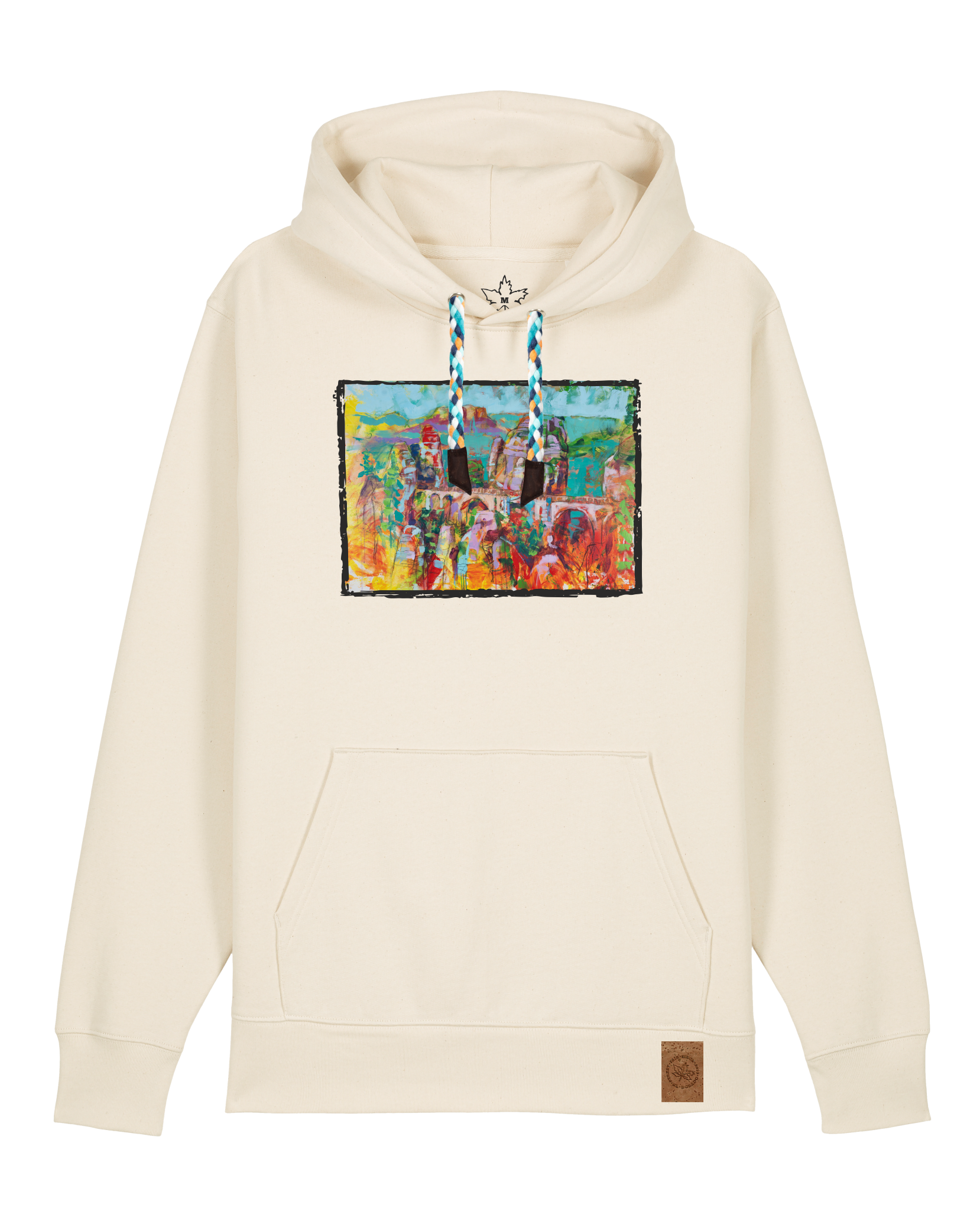 bio-unisex-medium fit-hoodie-bastei-stsu177-natur-blaue kordel-front