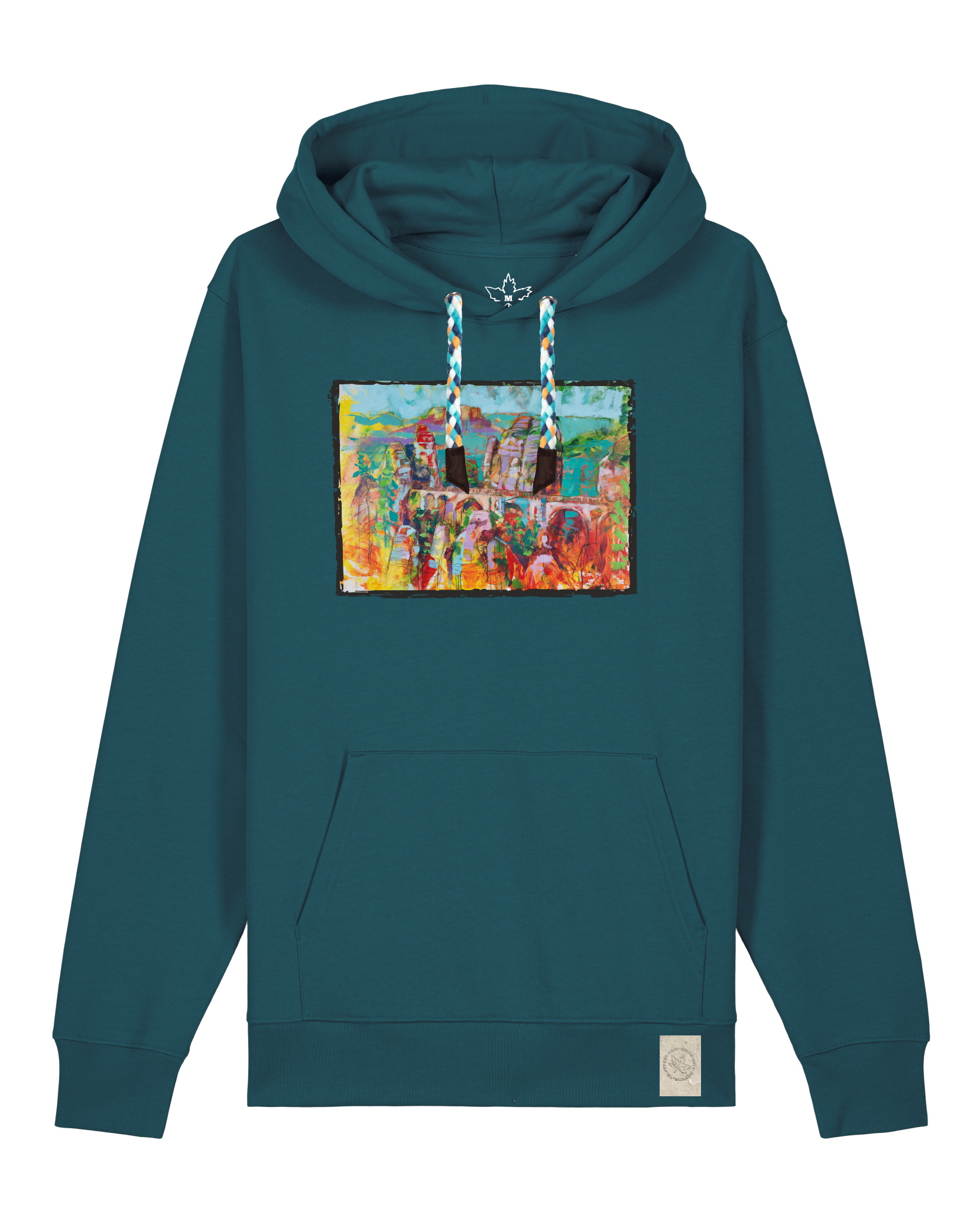 bio-unisex-medium fit-hoodie-bastei-stsu177-nordmanntanne-blaue kordel-front