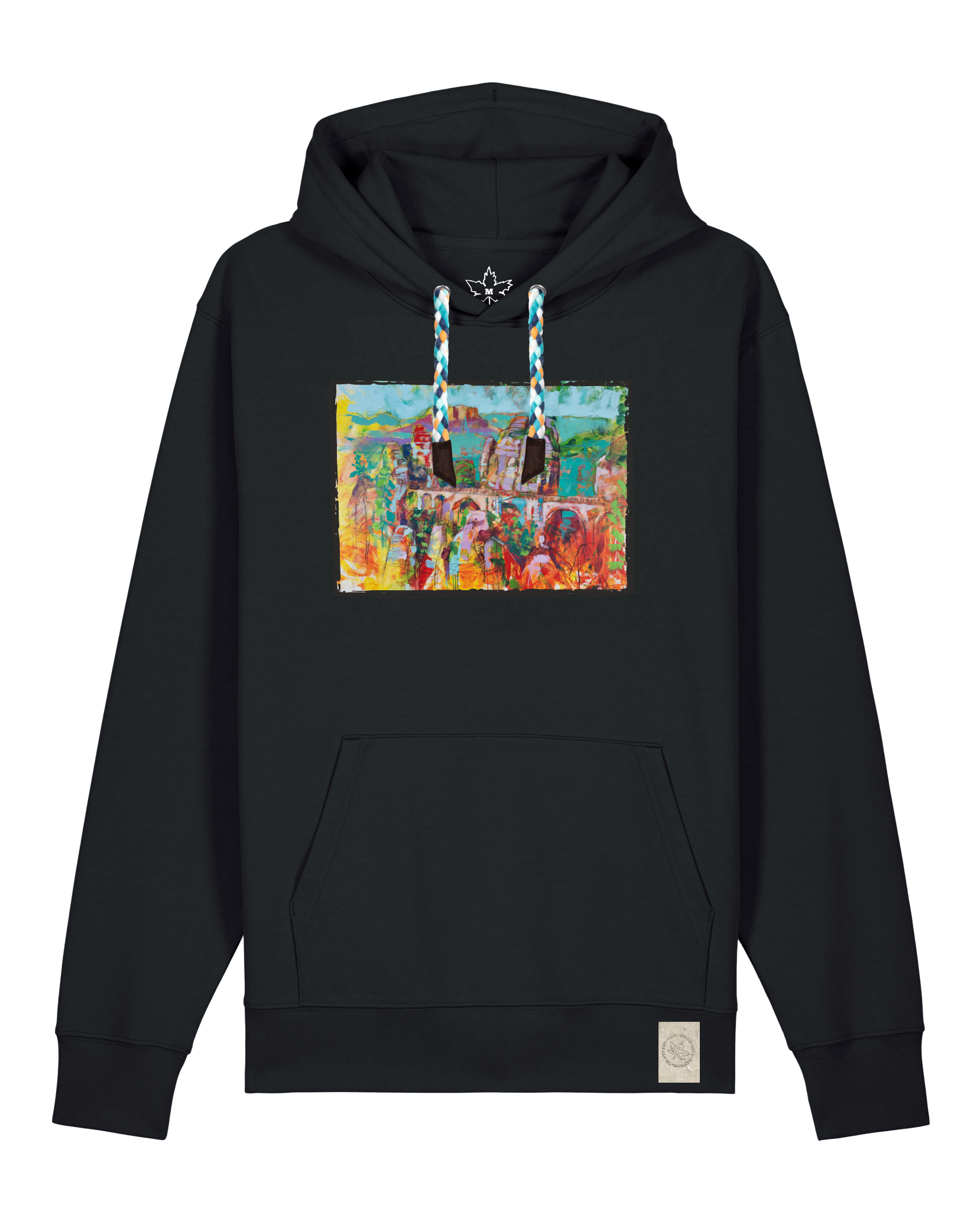 bio-unisex-medium fit-hoodie-bastei-stsu177-schwarz-blaue kordel-front