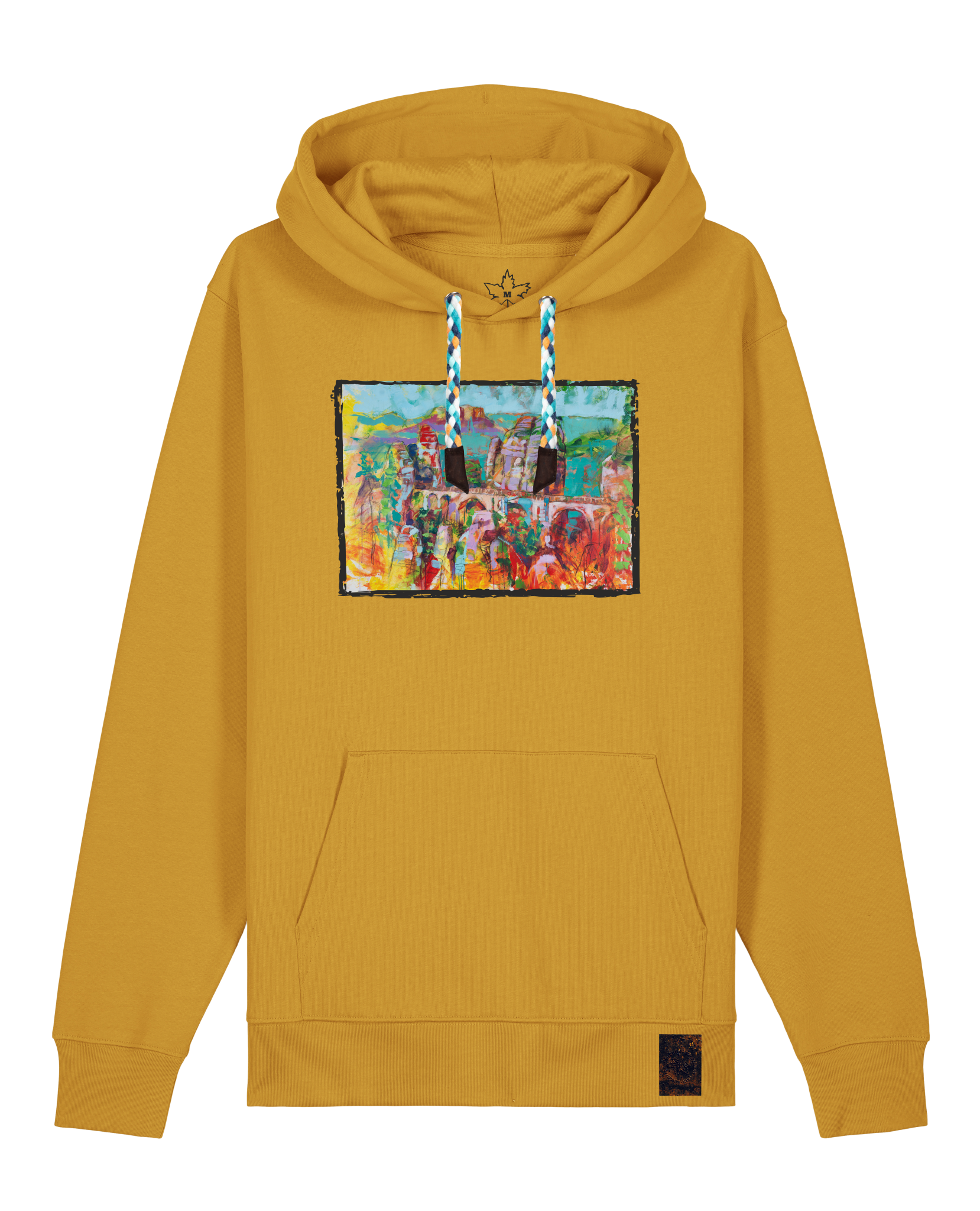 bio-unisex-medium fit-hoodie-bastei-stsu177-senf-blaue kordel-front