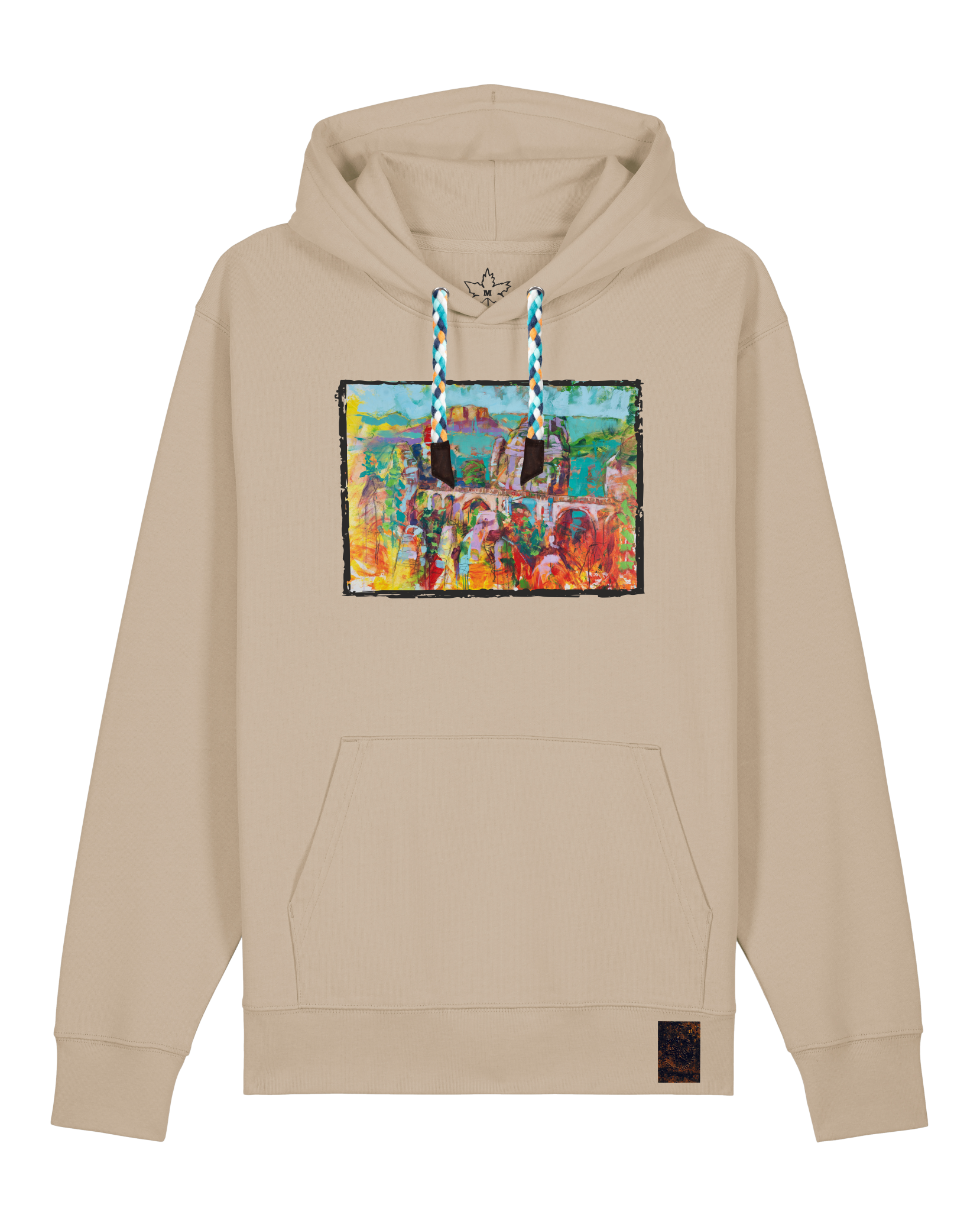 bio-unisex-medium fit-hoodie-bastei-stsu177-treibsand-blaue kordel-front