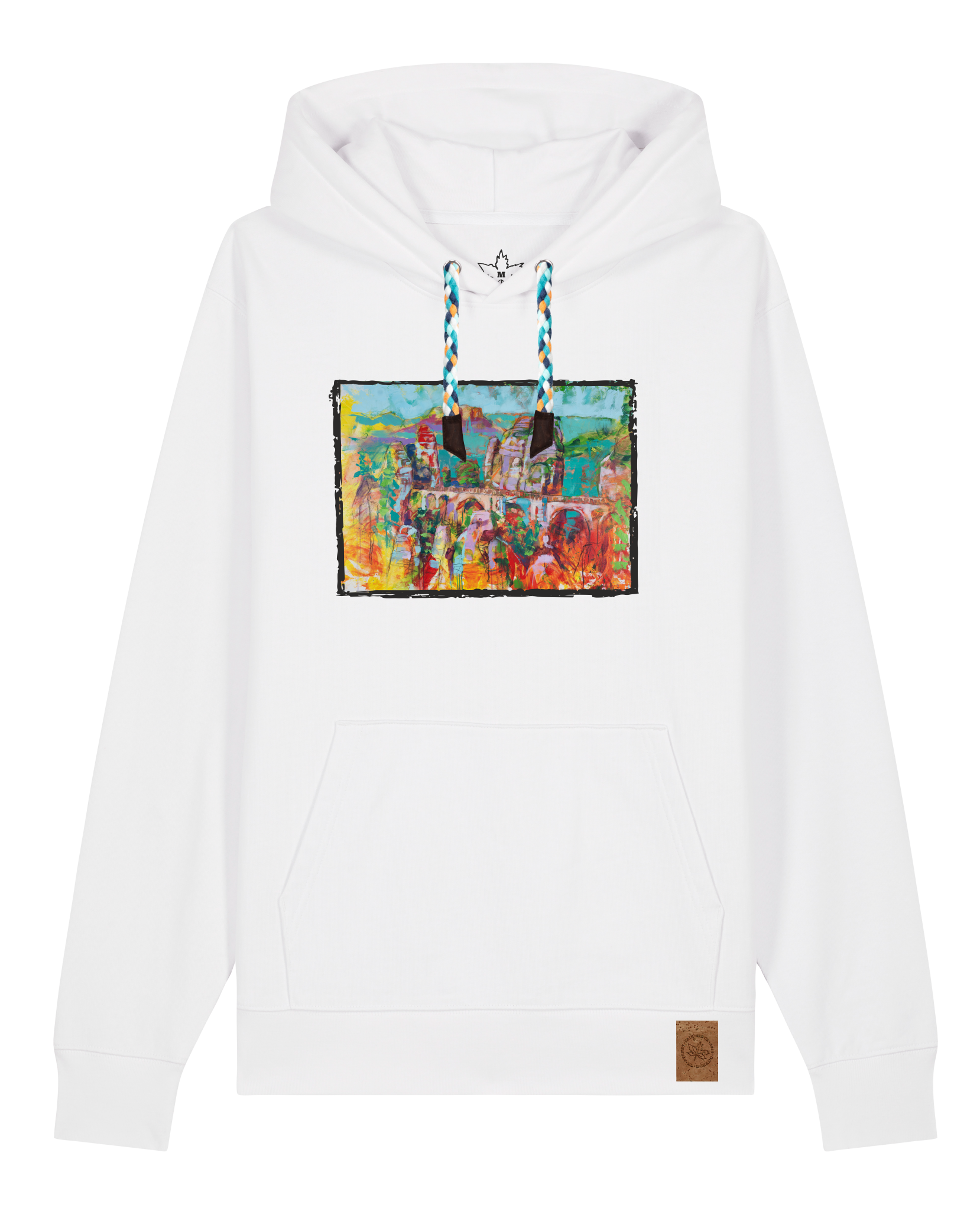 bio-unisex-medium fit-hoodie-bastei-stsu177-weiß-blaue kordel-front