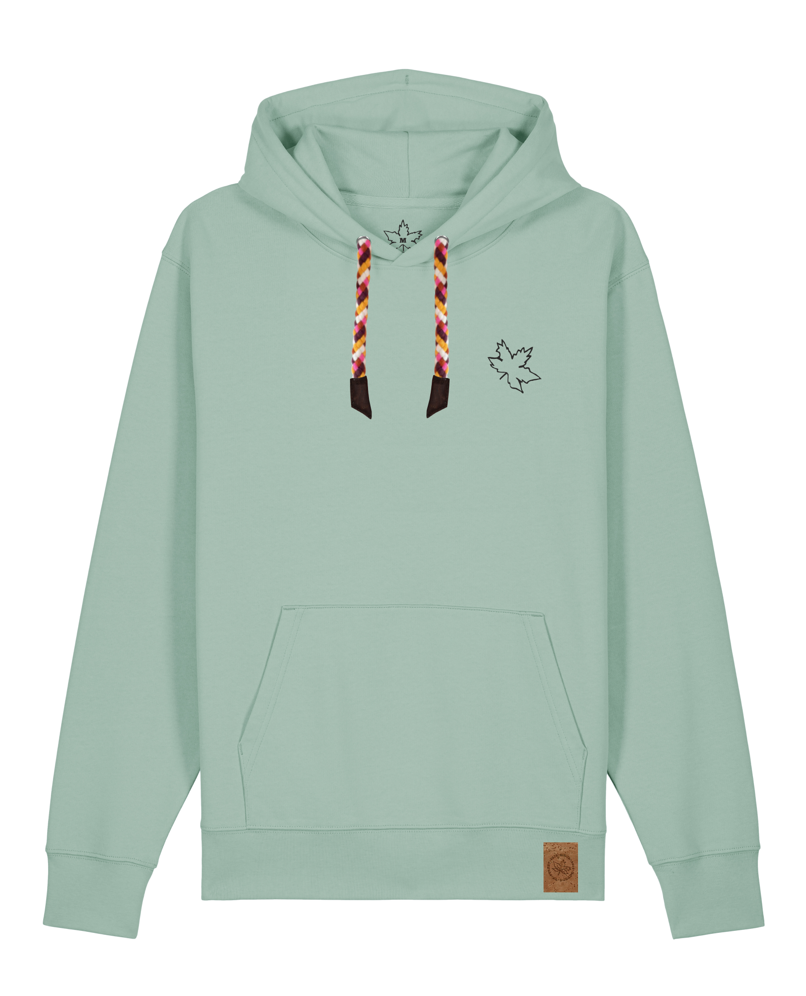 bio-unisex-medium fit-hoodie-be like flowers (backprint)-stsu177-eukalyptus-rote kordel-front