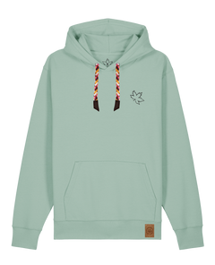 bio-unisex-medium fit-hoodie-be like flowers (backprint)-stsu177-eukalyptus-rote kordel-front