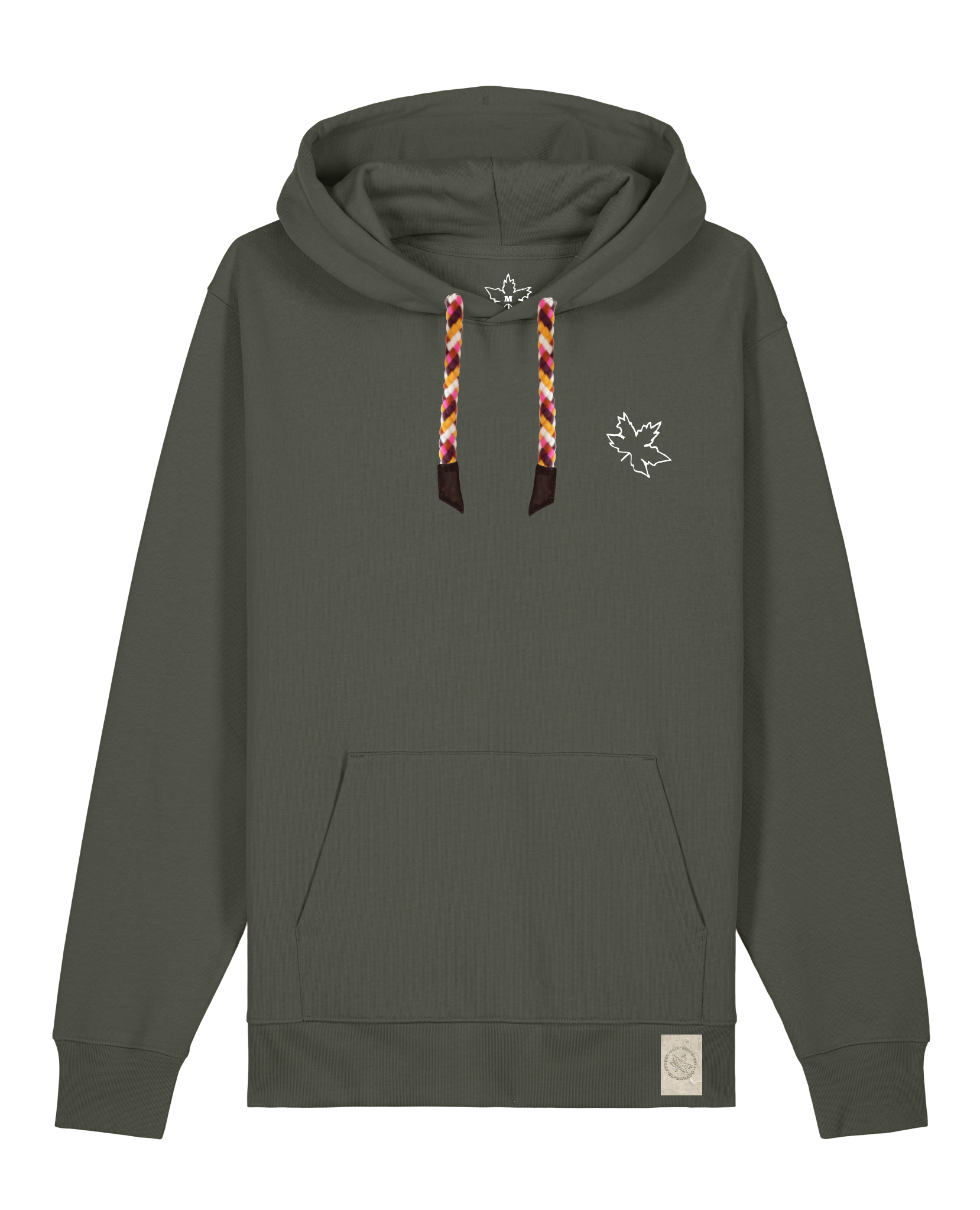 bio-unisex-medium fit-hoodie-be like flowers (backprint)-stsu177-grunkohl-rote kordel-front