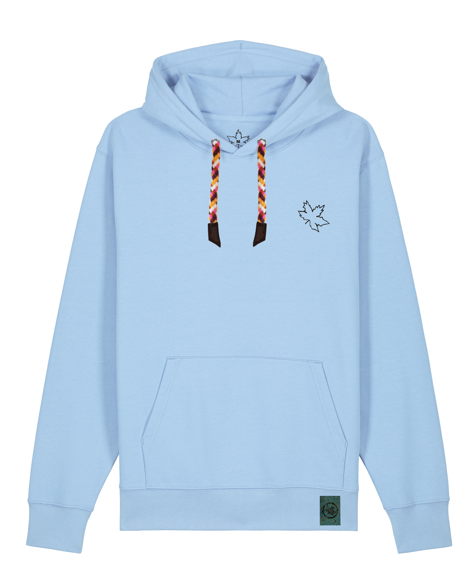 bio-unisex-medium fit-hoodie-be like flowers (backprint)-stsu177-lagune-rote kordel-front