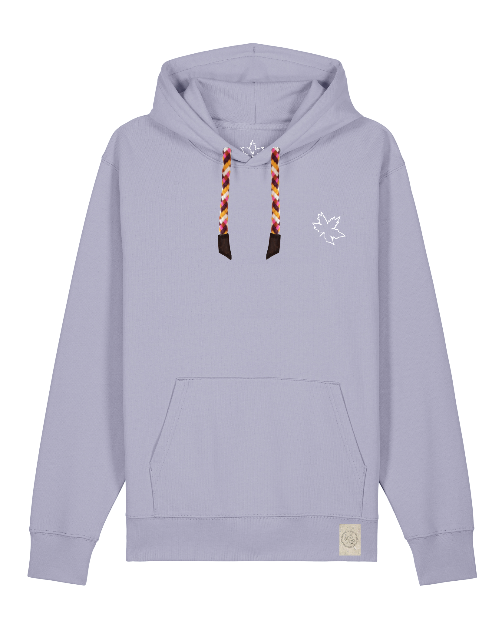 bio-unisex-medium fit-hoodie-be like flowers (backprint)-stsu177-lavender-rote kordel-front