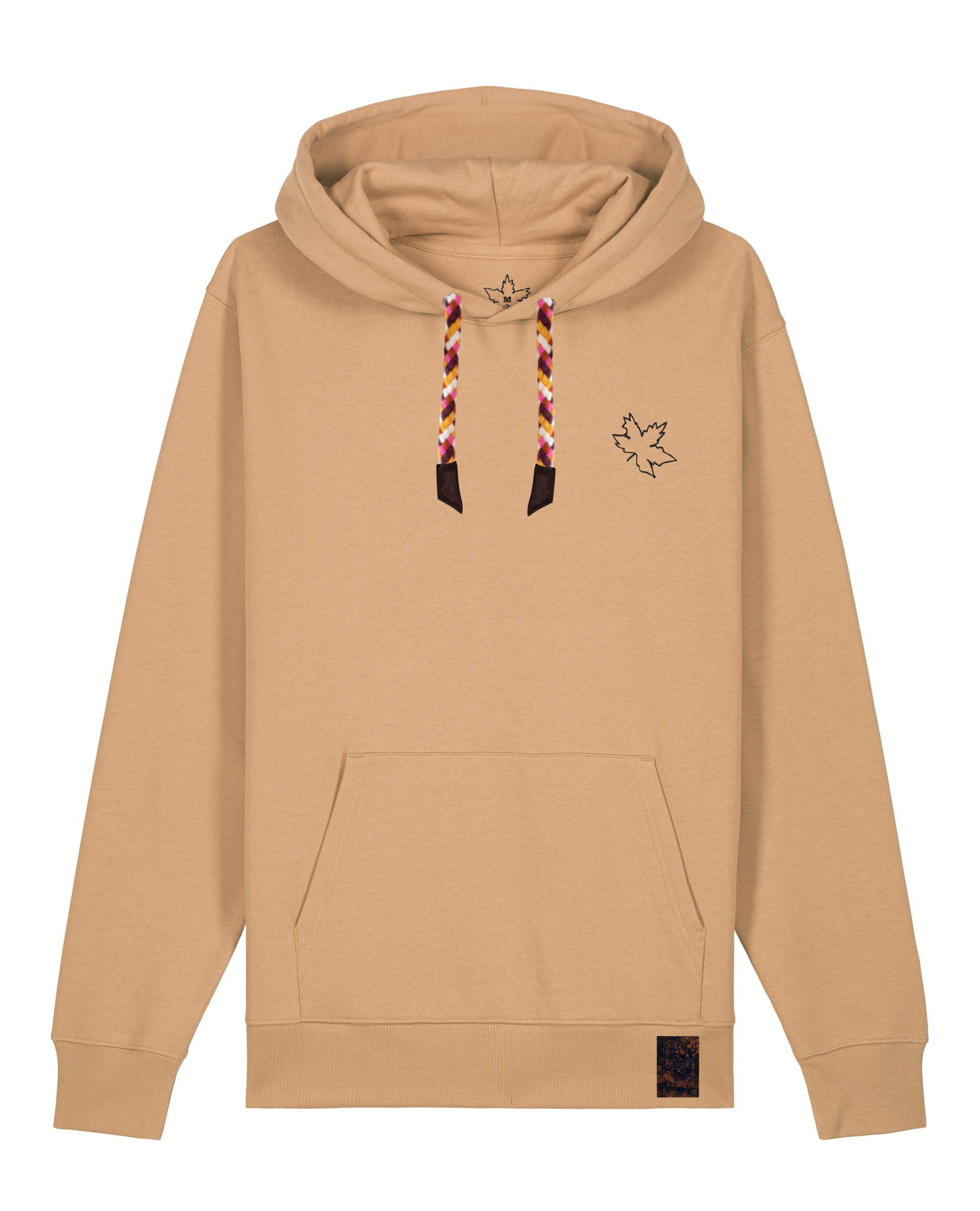 bio-unisex-medium fit-hoodie-be like flowers (backprint)-stsu177-meersand-rote kordel-front