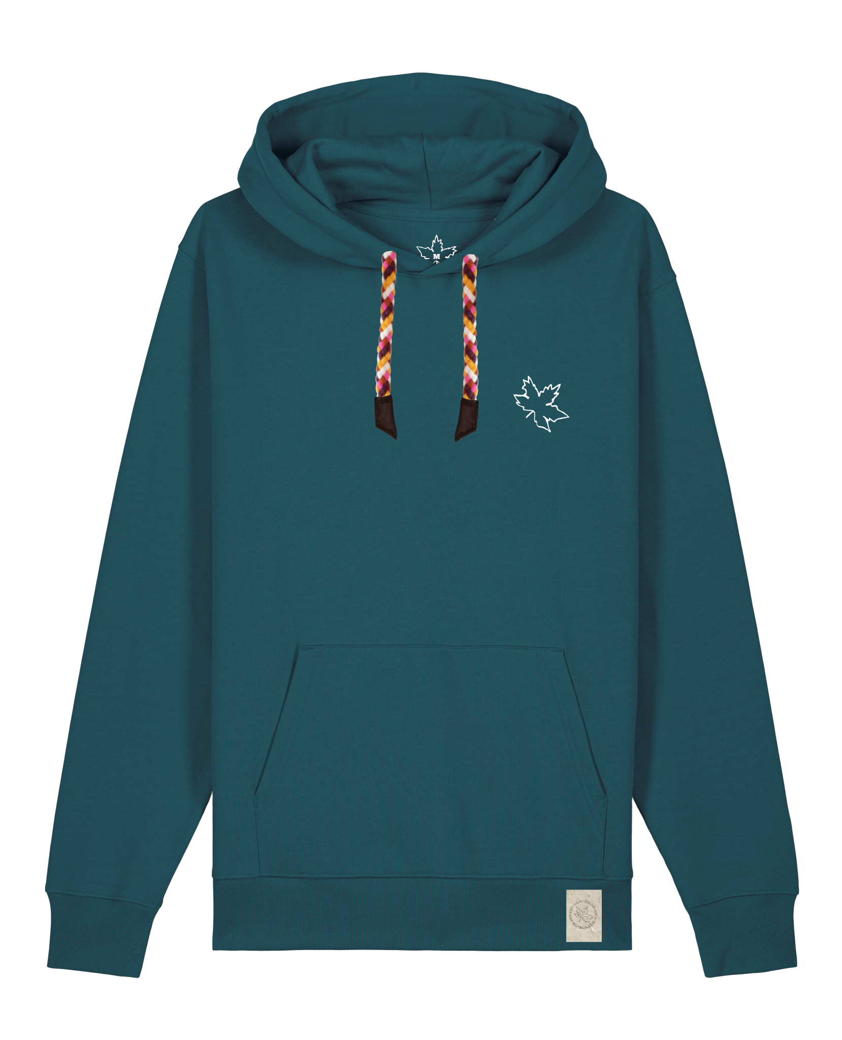bio-unisex-medium fit-hoodie-be like flowers (backprint)-stsu177-nordmanntanne-rote kordel-front