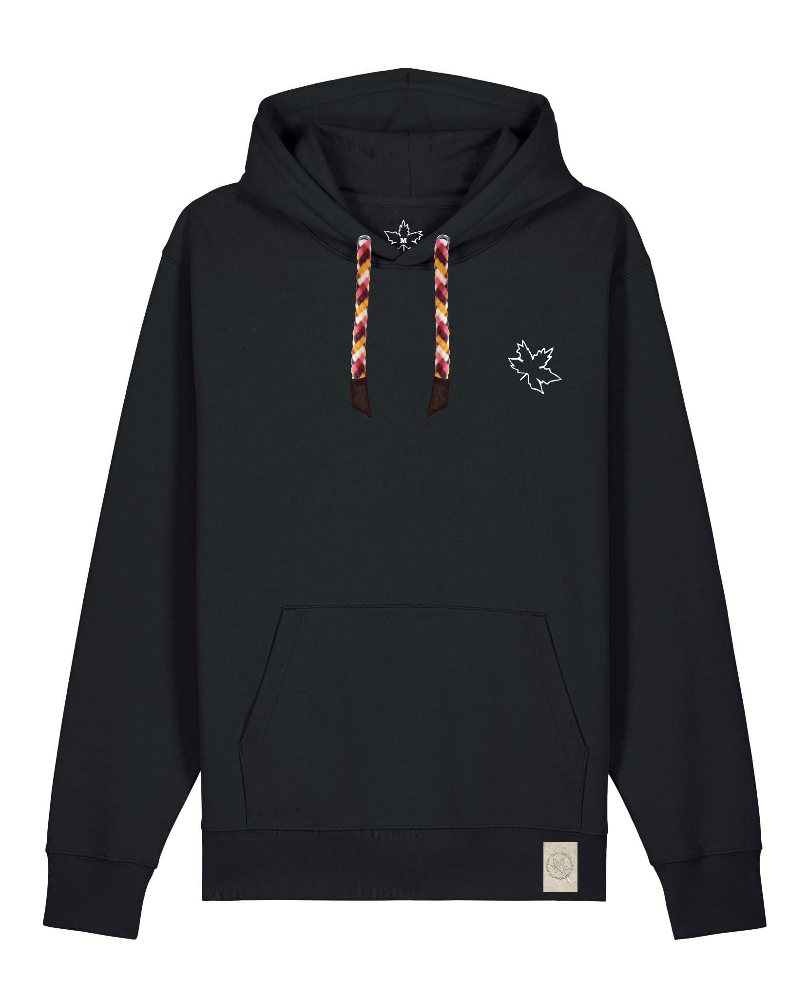 bio-unisex-medium fit-hoodie-be like flowers (backprint)-stsu177-schwarz-rote kordel-front
