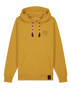 bio-unisex-medium fit-hoodie-be like flowers (backprint)-stsu177-senf-rote kordel-front