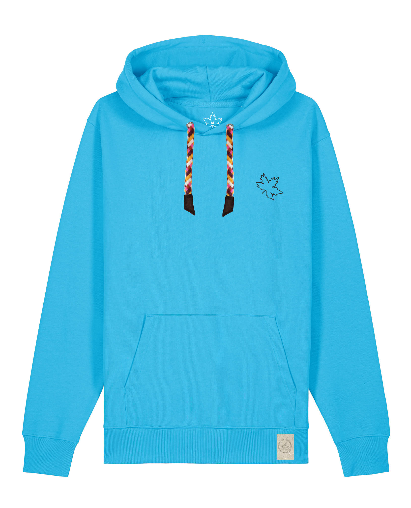 bio-unisex-medium fit-hoodie-be like flowers (backprint)-stsu177-wasserblau-rote kordel-front