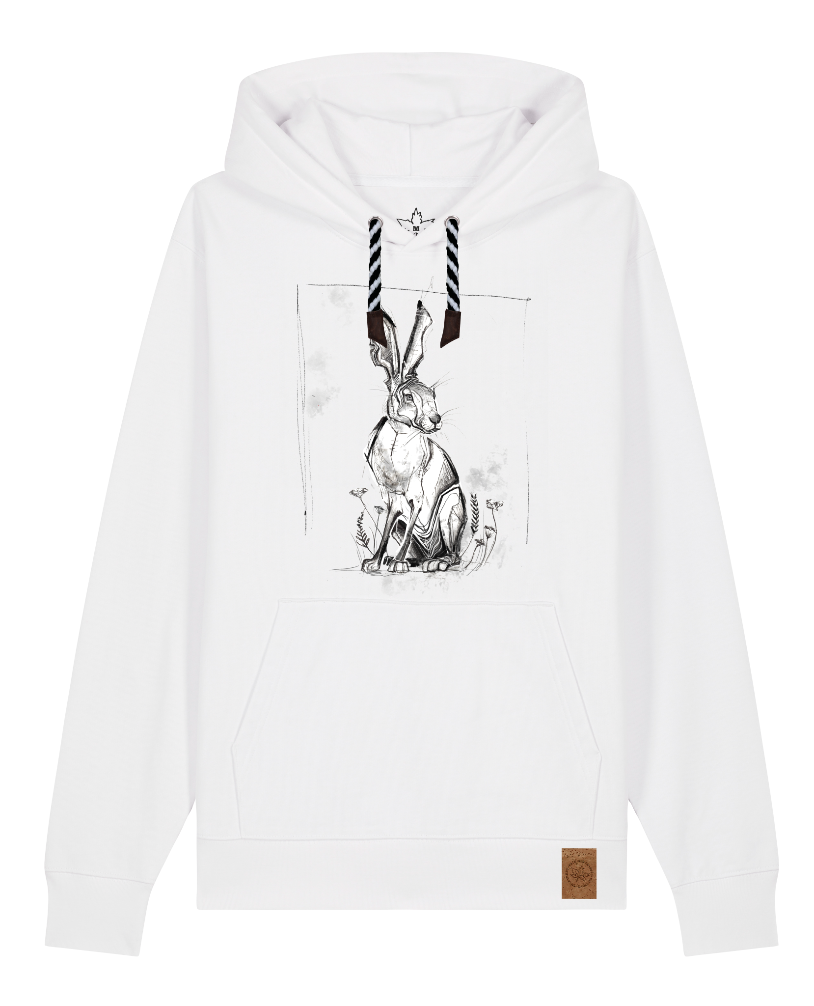 bio-unisex-medium fit-hoodie-carrot hunter-stsu177-weiß-sw kordel-front