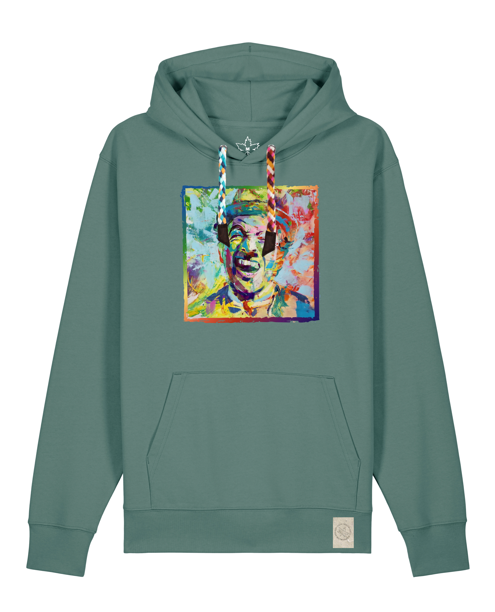 bio-unisex-medium fit-hoodie-chaplin-stsu177-blautanne-bunte kordel-front