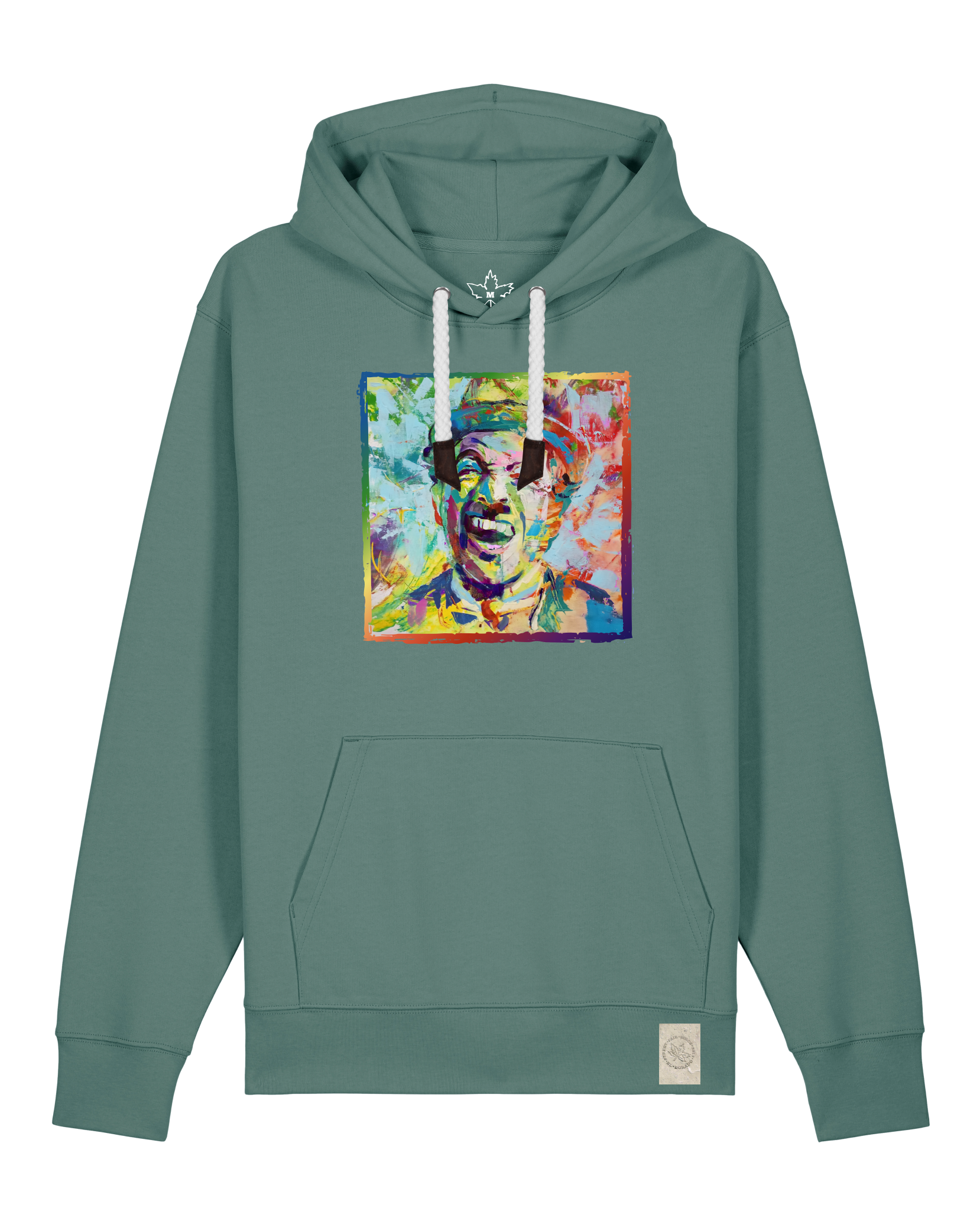 bio-unisex-medium fit-hoodie-chaplin-stsu177-blautanne-weiße kordel-front