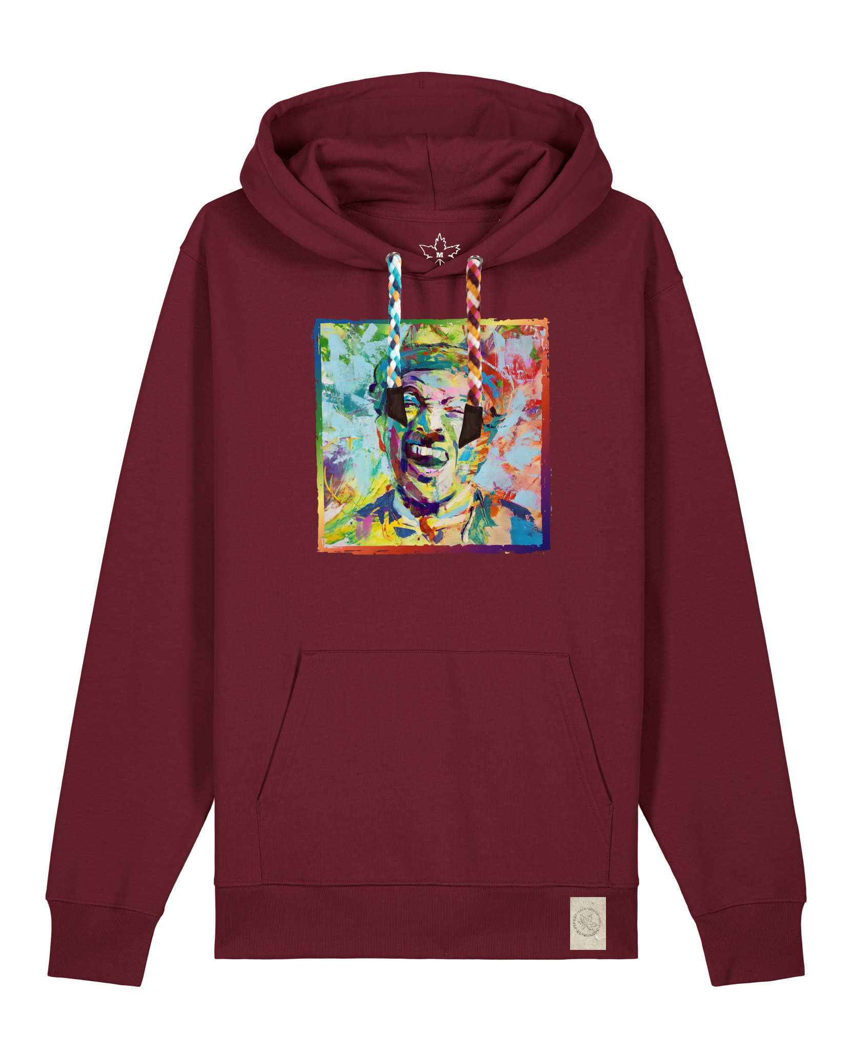 bio-unisex-medium fit-hoodie-chaplin-stsu177-burgunder rot-bunte kordel-front