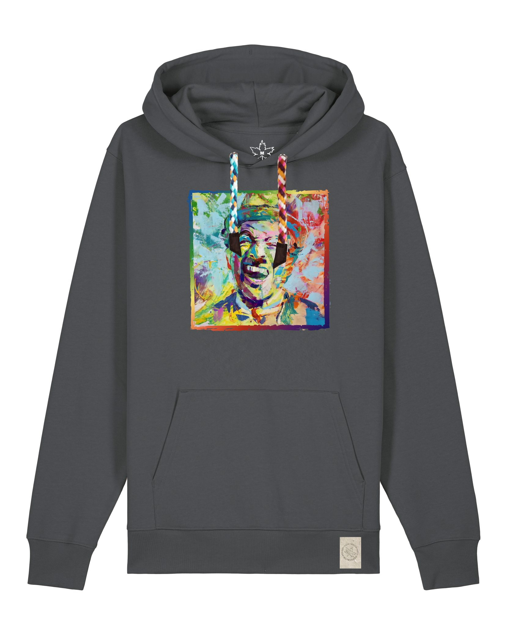 bio-unisex-medium fit-hoodie-chaplin-stsu177-eisen-bunte kordel-front
