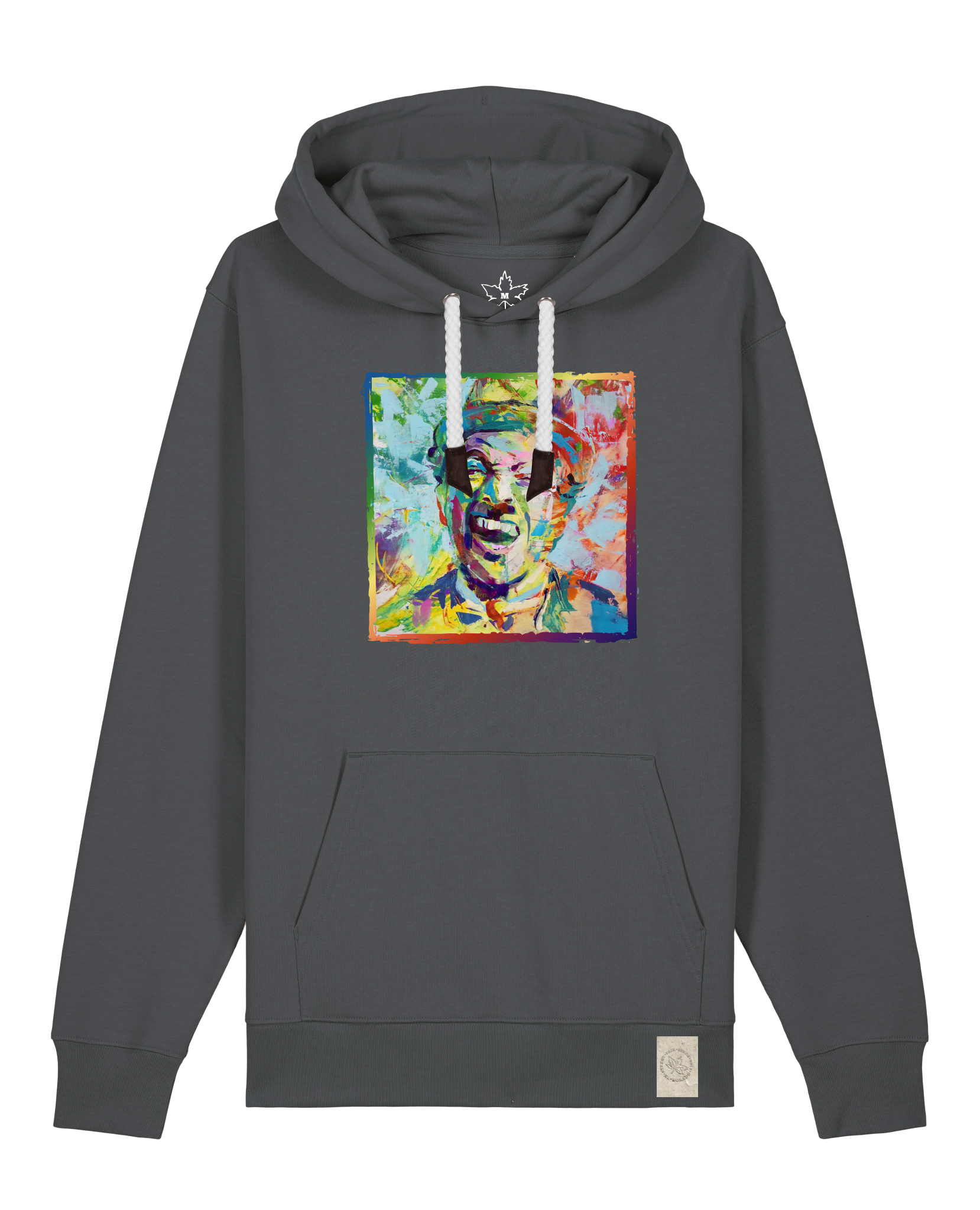 bio-unisex-medium fit-hoodie-chaplin-stsu177-eisen-weiße kordel-front