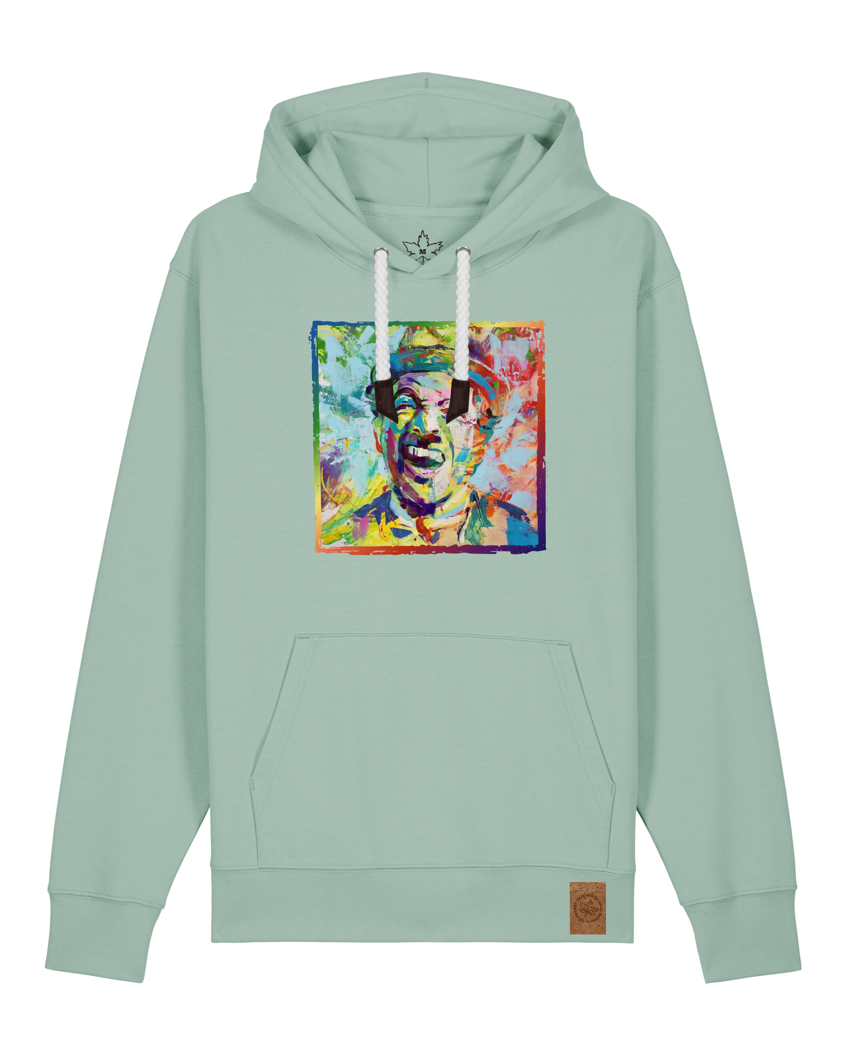 bio-unisex-medium fit-hoodie-chaplin-stsu177-eukalyptus-weiße kordel-front