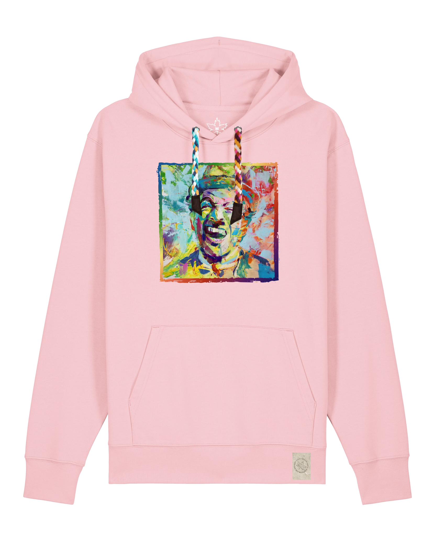 bio-unisex-medium fit-hoodie-chaplin-stsu177-flamingo-bunte kordel-front