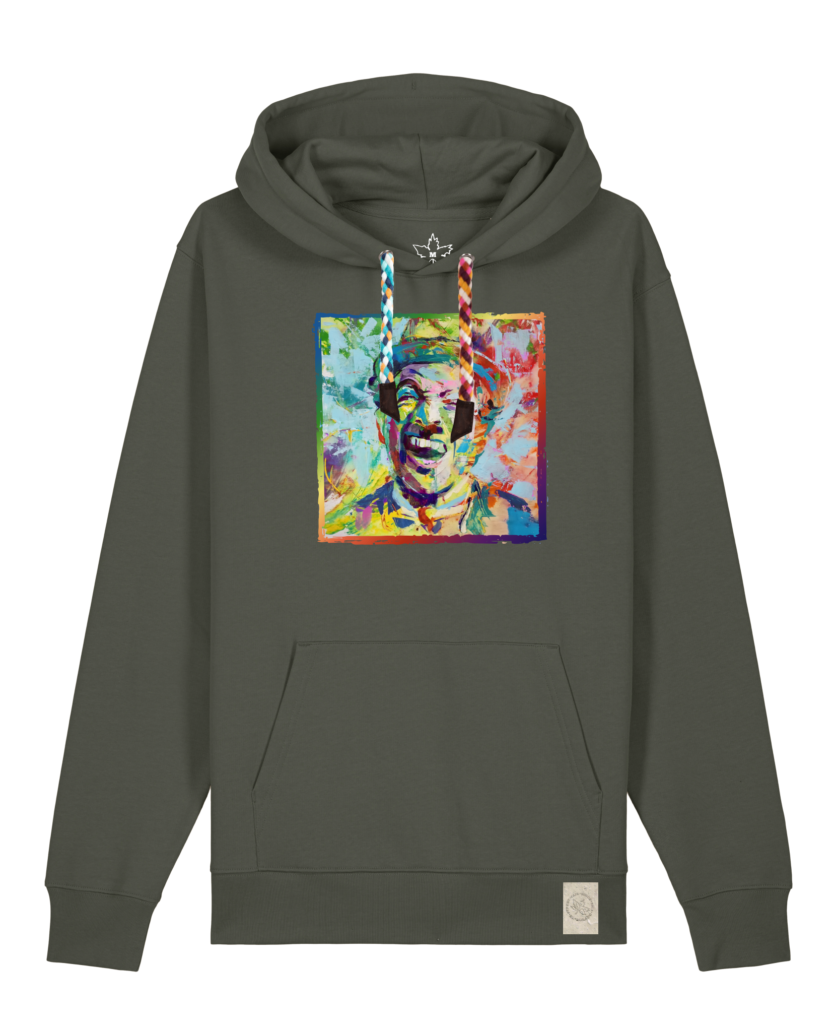bio-unisex-medium fit-hoodie-chaplin-stsu177-grunkohl-bunte kordel-front