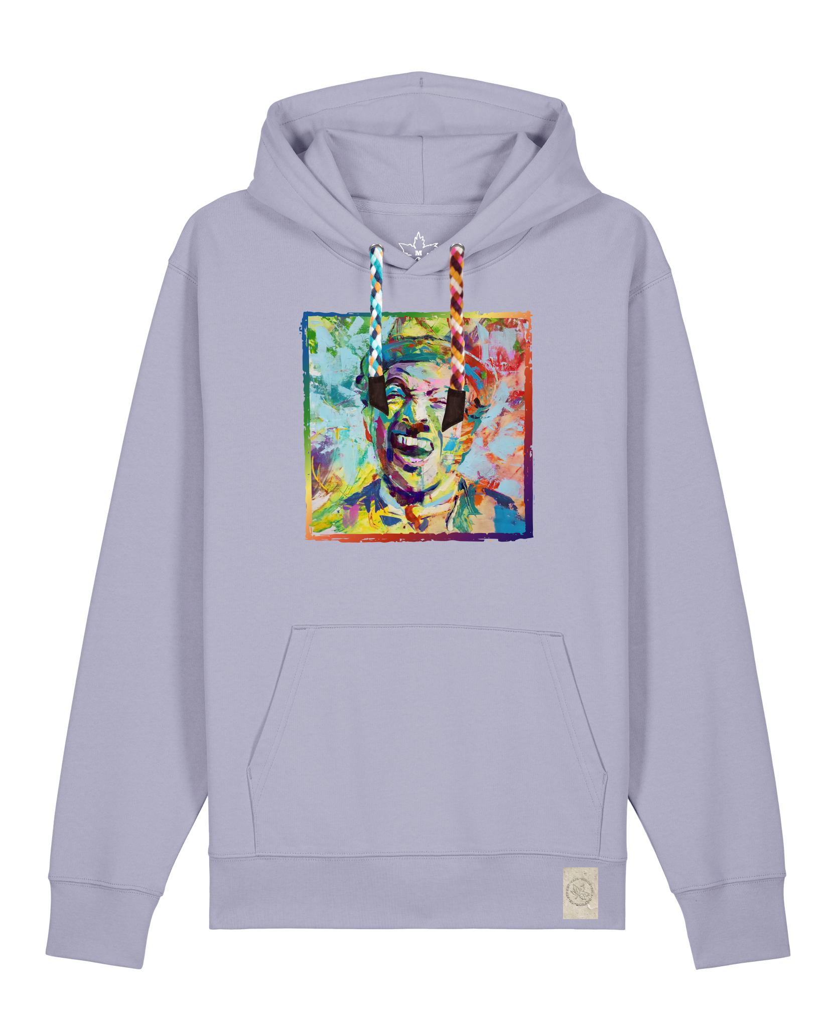 bio-unisex-medium fit-hoodie-chaplin-stsu177-lavender-bunte kordel-front