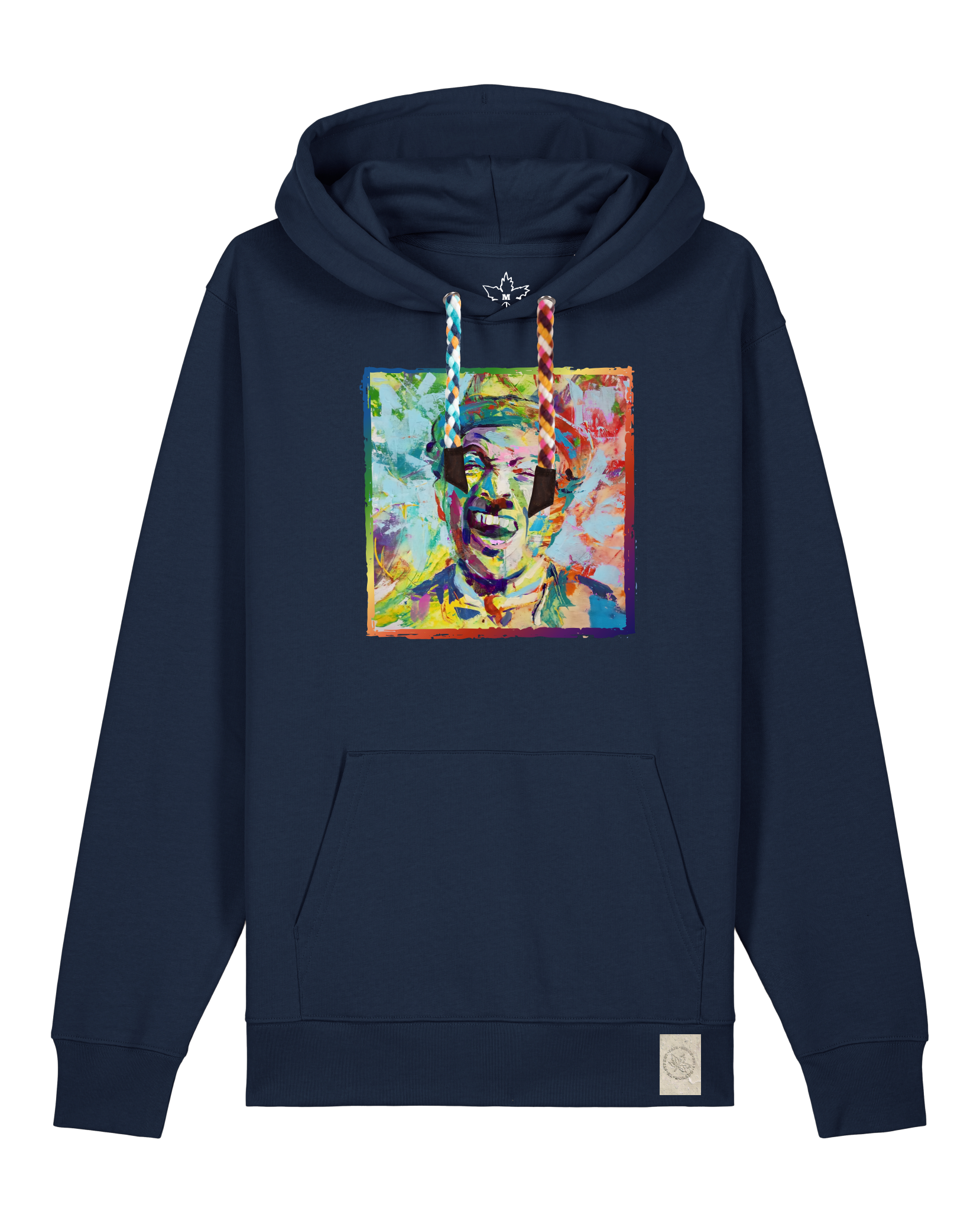 bio-unisex-medium fit-hoodie-chaplin-stsu177-marine-bunte kordel-front