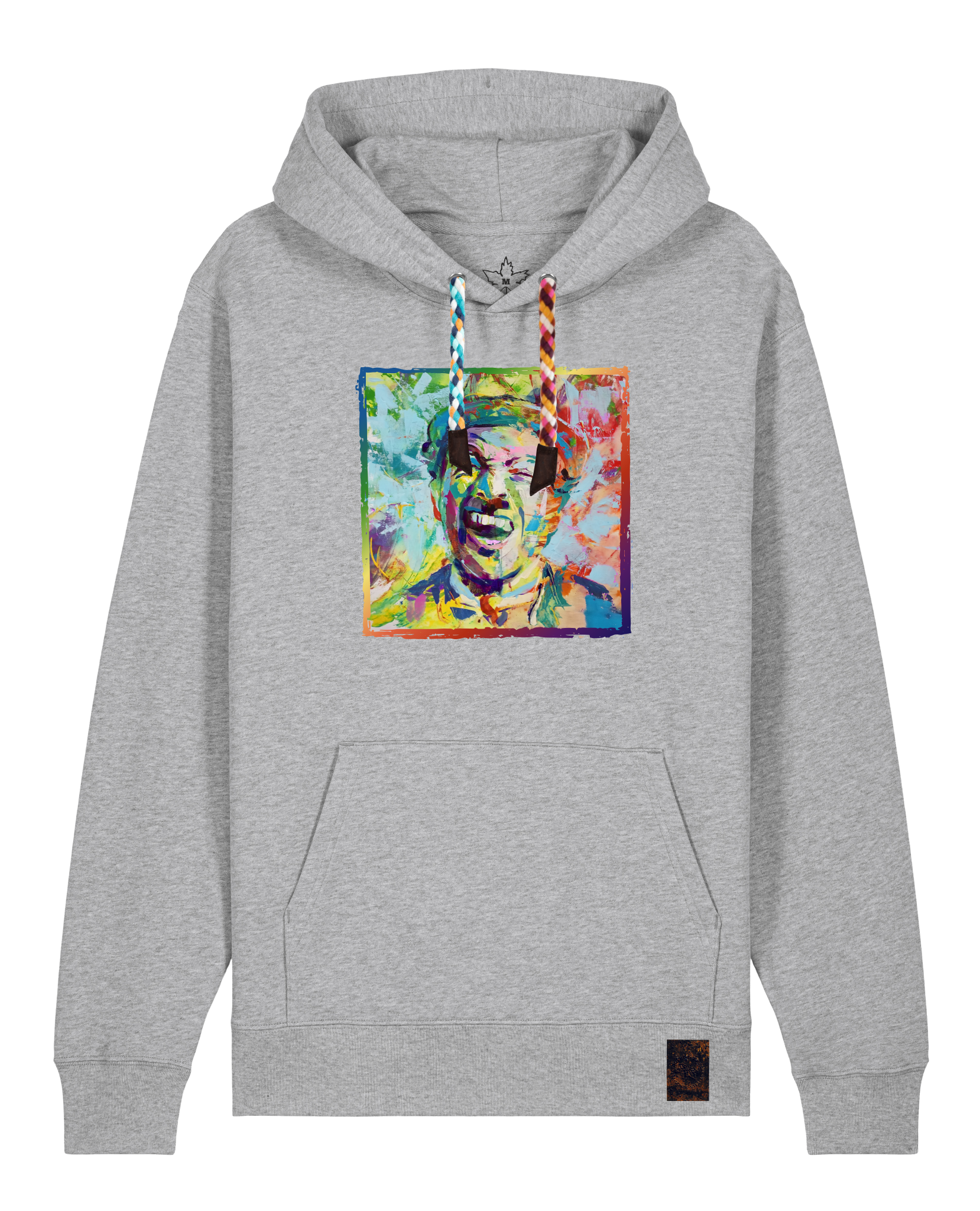bio-unisex-medium fit-hoodie-chaplin-stsu177-mausgrau-bunte kordel-front