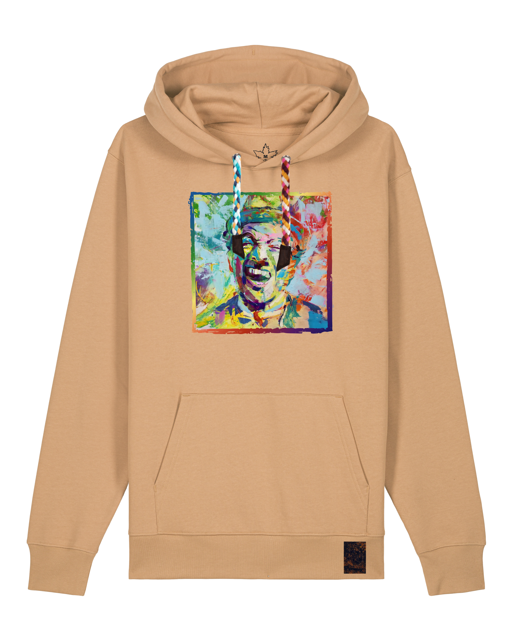 bio-unisex-medium fit-hoodie-chaplin-stsu177-meersand-bunte kordel-front