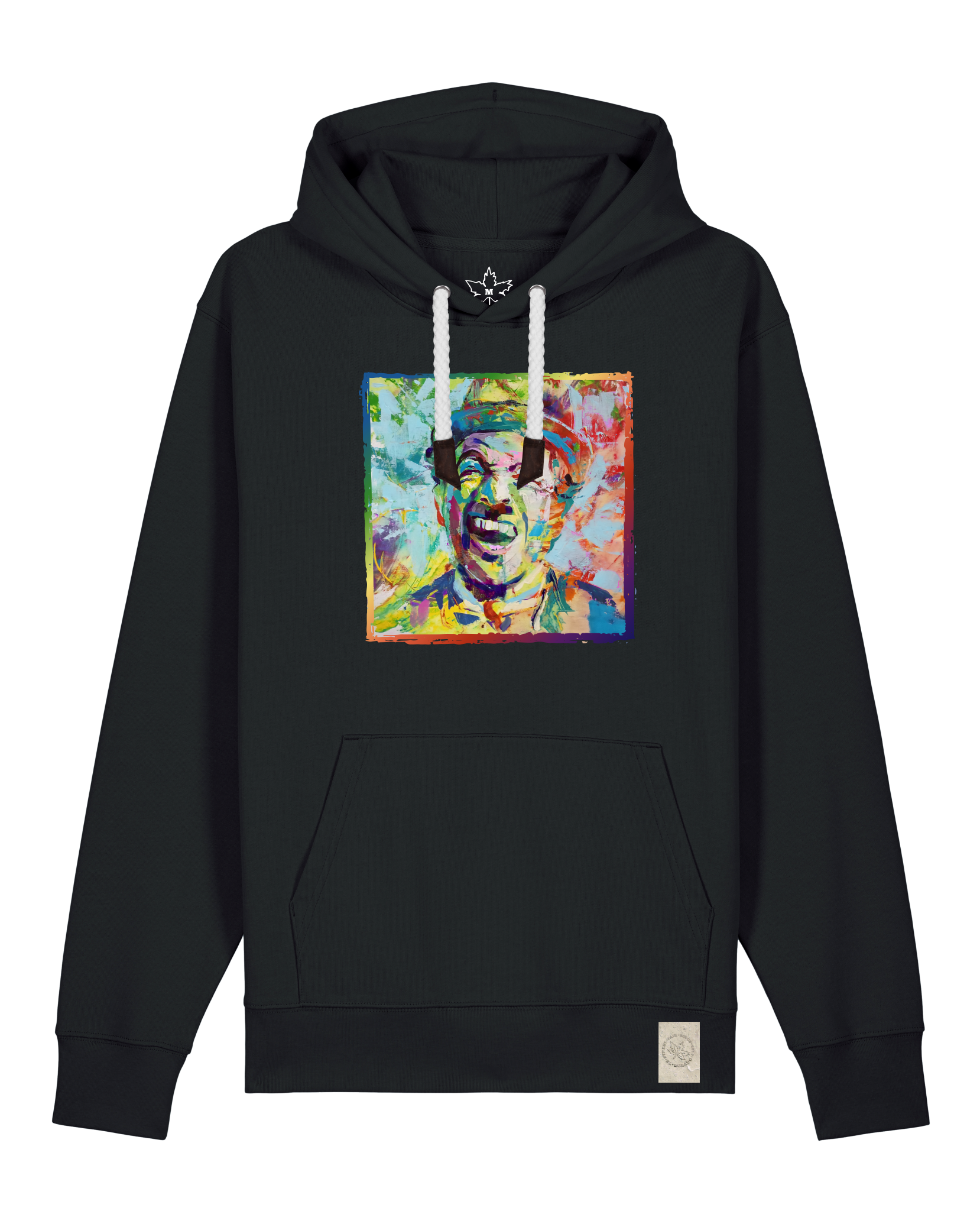 bio-unisex-medium fit-hoodie-chaplin-stsu177-schwarz-weiße kordel-front