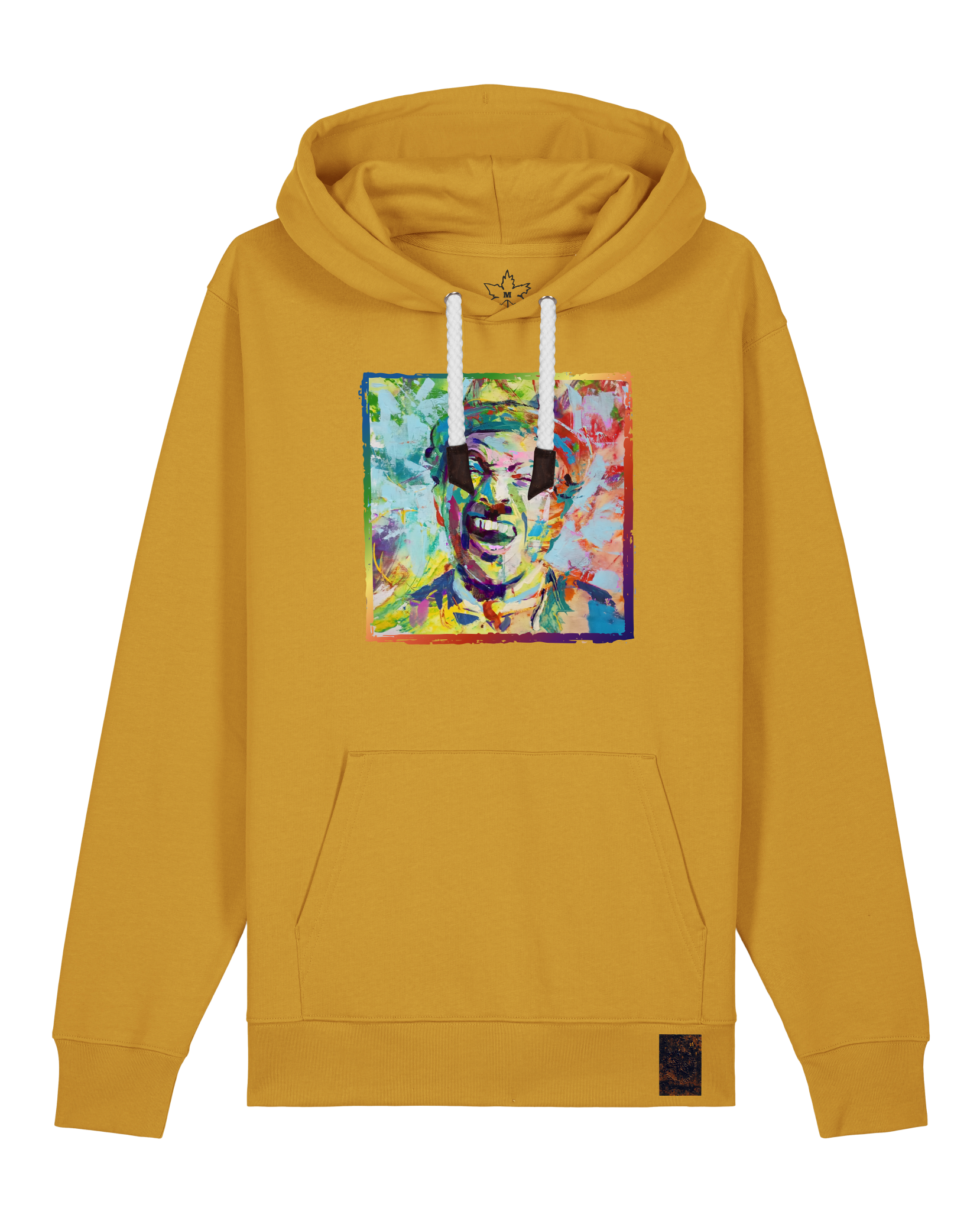 bio-unisex-medium fit-hoodie-chaplin-stsu177-senf-weiße kordel-front