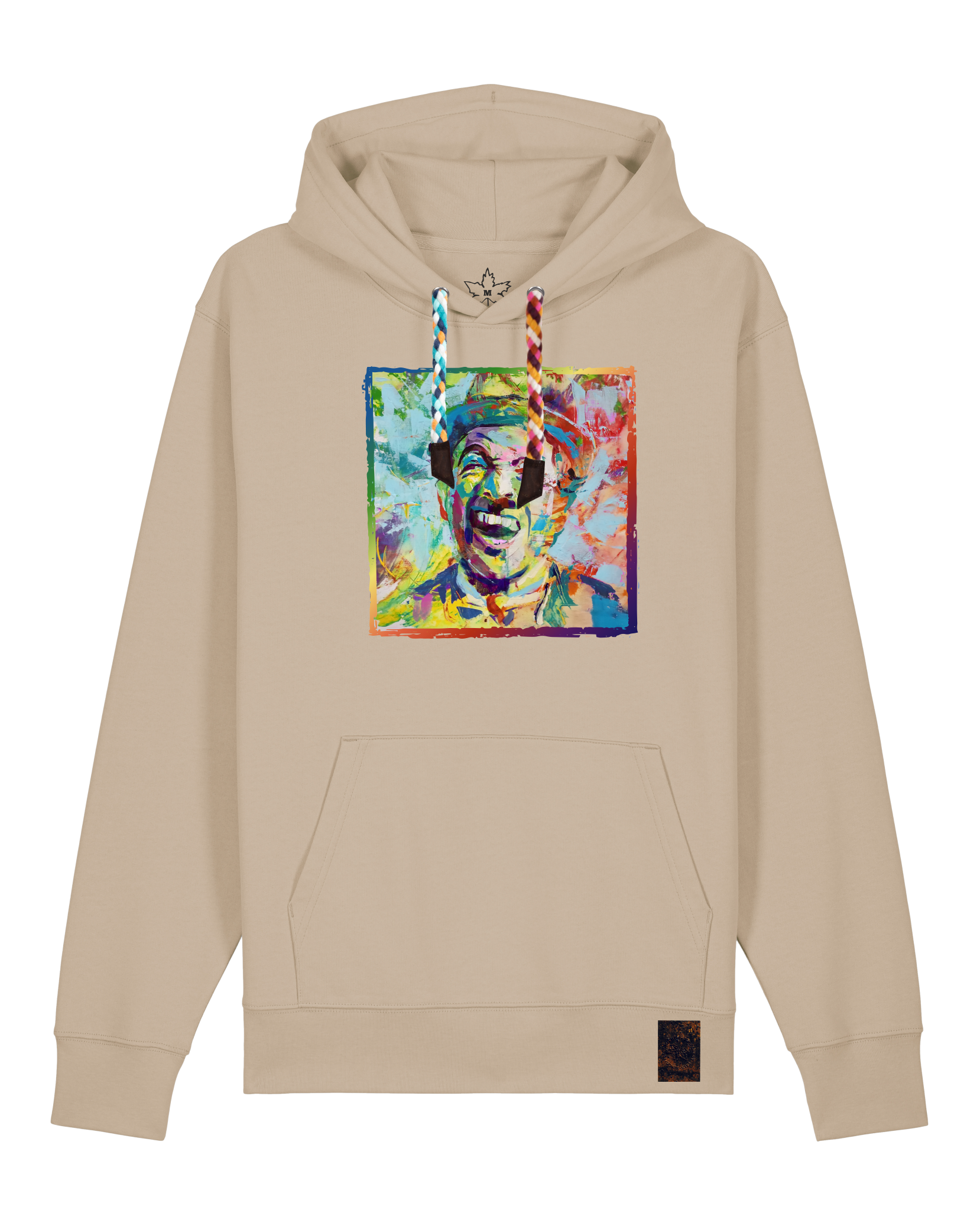 bio-unisex-medium fit-hoodie-chaplin-stsu177-treibsand-bunte kordel-front