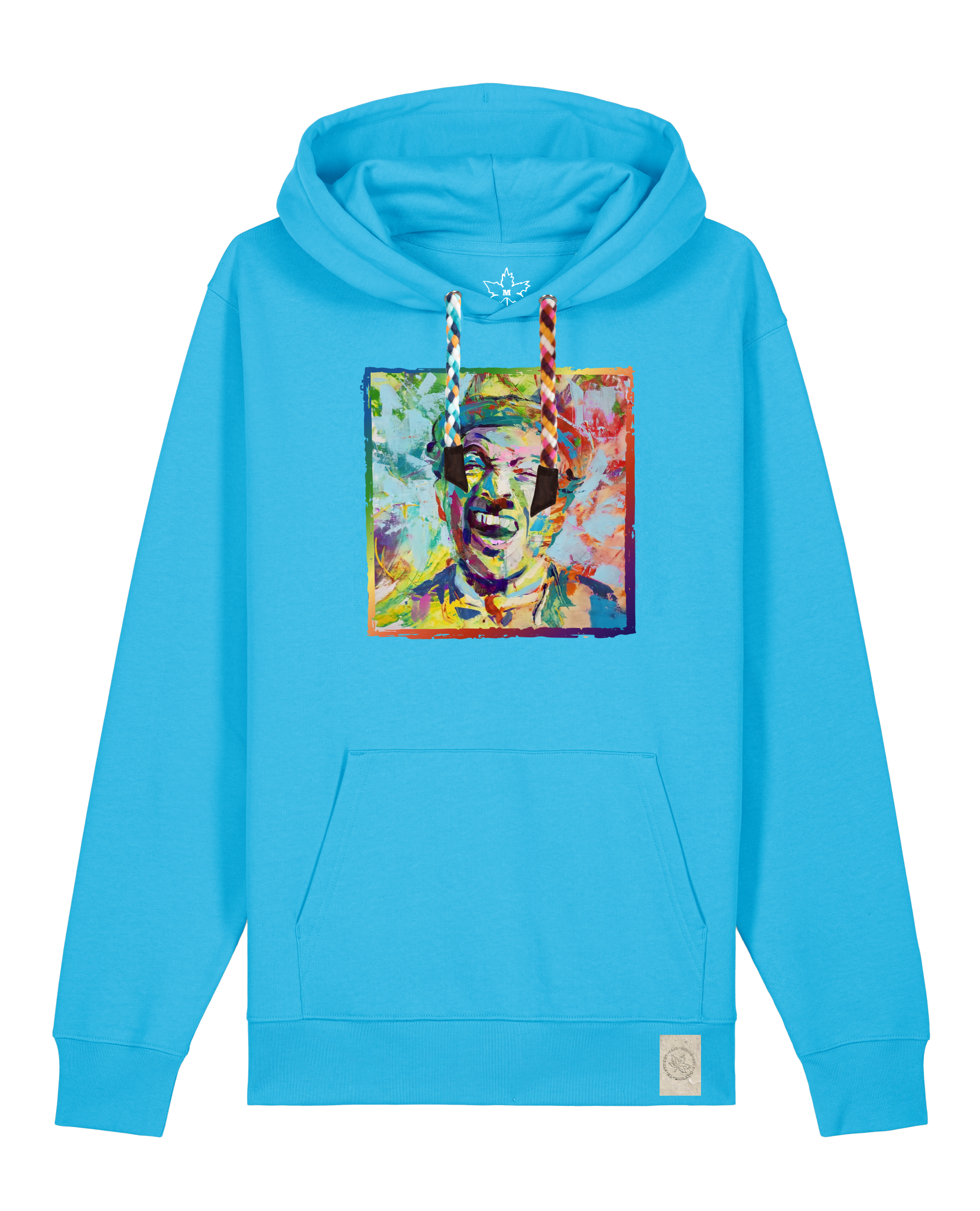 bio-unisex-medium fit-hoodie-chaplin-stsu177-wasserblau-bunte kordel-front