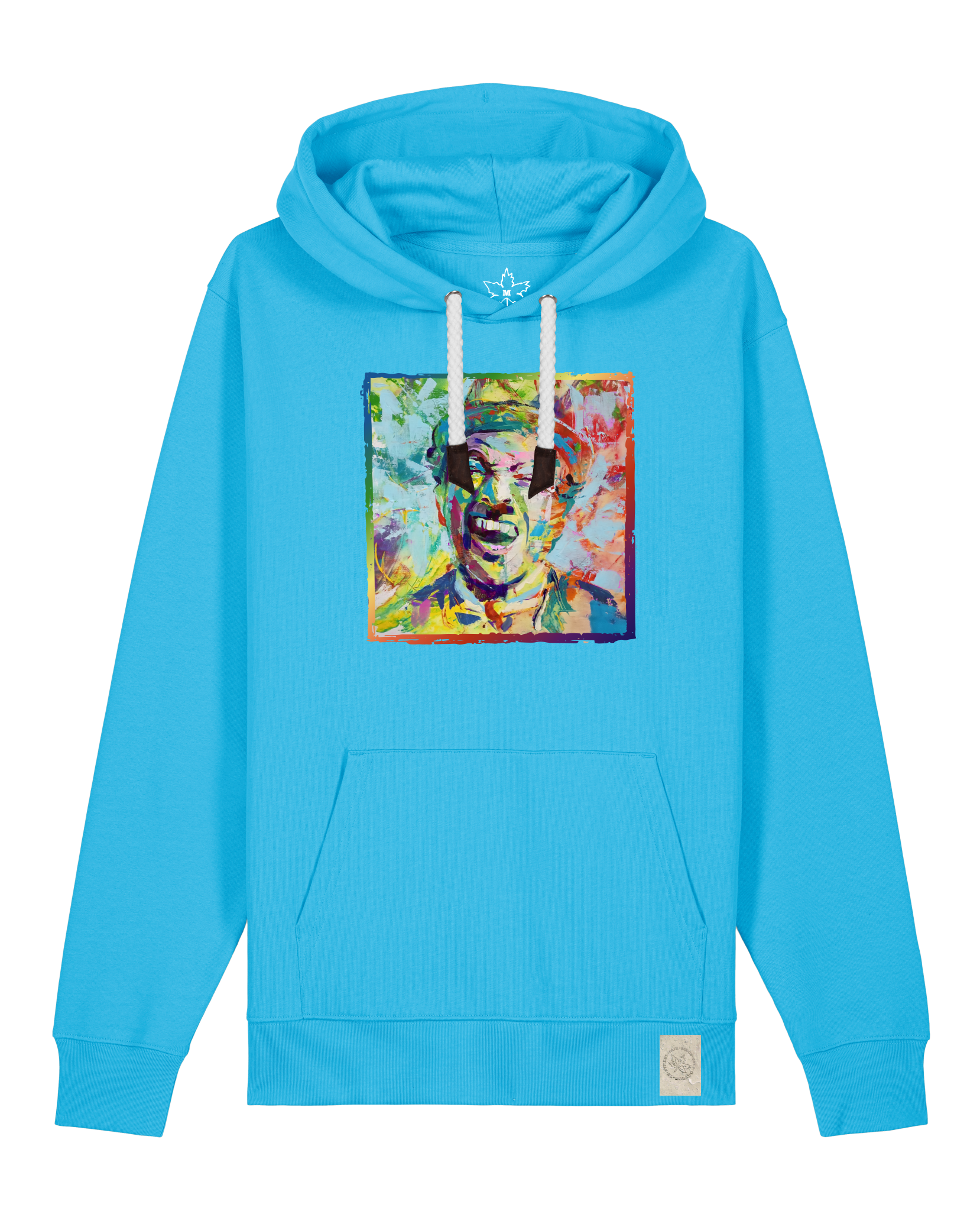 bio-unisex-medium fit-hoodie-chaplin-stsu177-wasserblau-weiße kordel-front