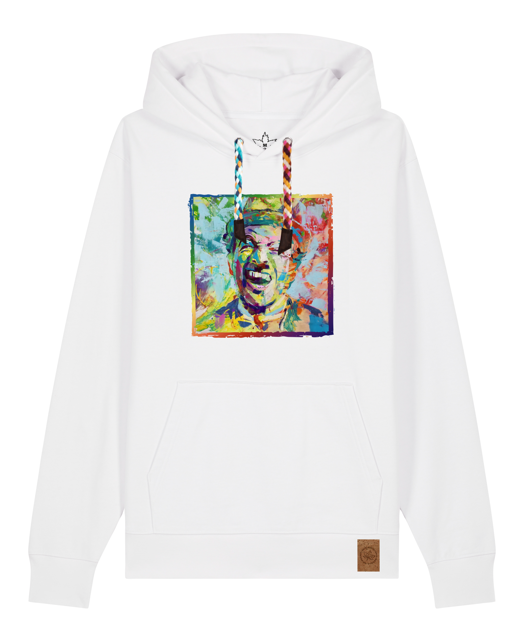 bio-unisex-medium fit-hoodie-chaplin-stsu177-weiß-bunte kordel-front