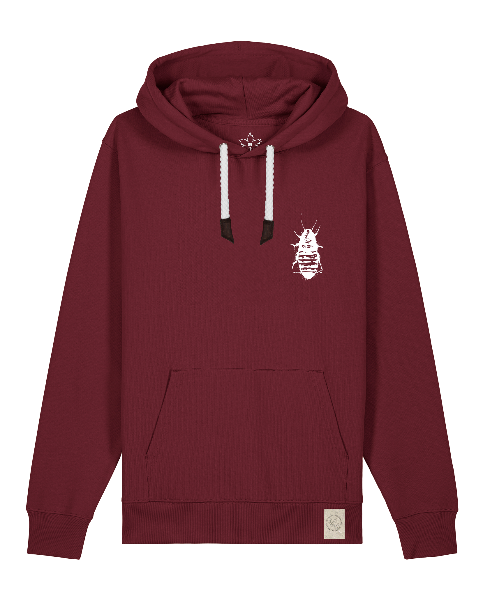 bio-unisex-medium fit-hoodie-cockroach ranch (backprint)-stsu177-burgunder rot-weiße kordel-front