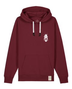 bio-unisex-medium fit-hoodie-cockroach ranch (backprint)-stsu177-burgunder rot-weiße kordel-front