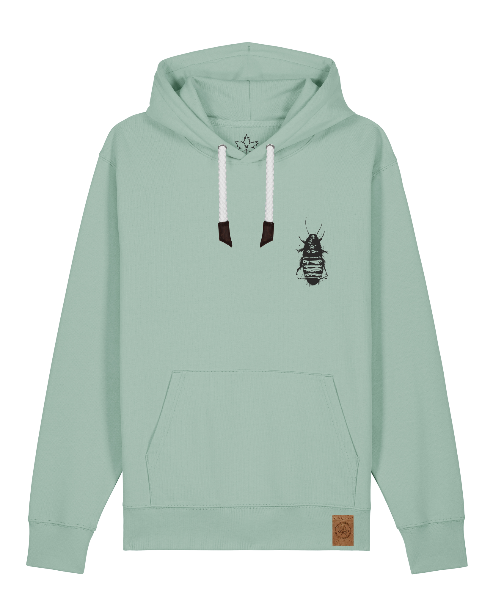 bio-unisex-medium fit-hoodie-cockroach ranch (backprint)-stsu177-eukalyptus-weiße kordel-front