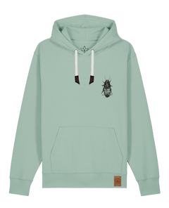 bio-unisex-medium fit-hoodie-cockroach ranch (backprint)-stsu177-eukalyptus-weiße kordel-front