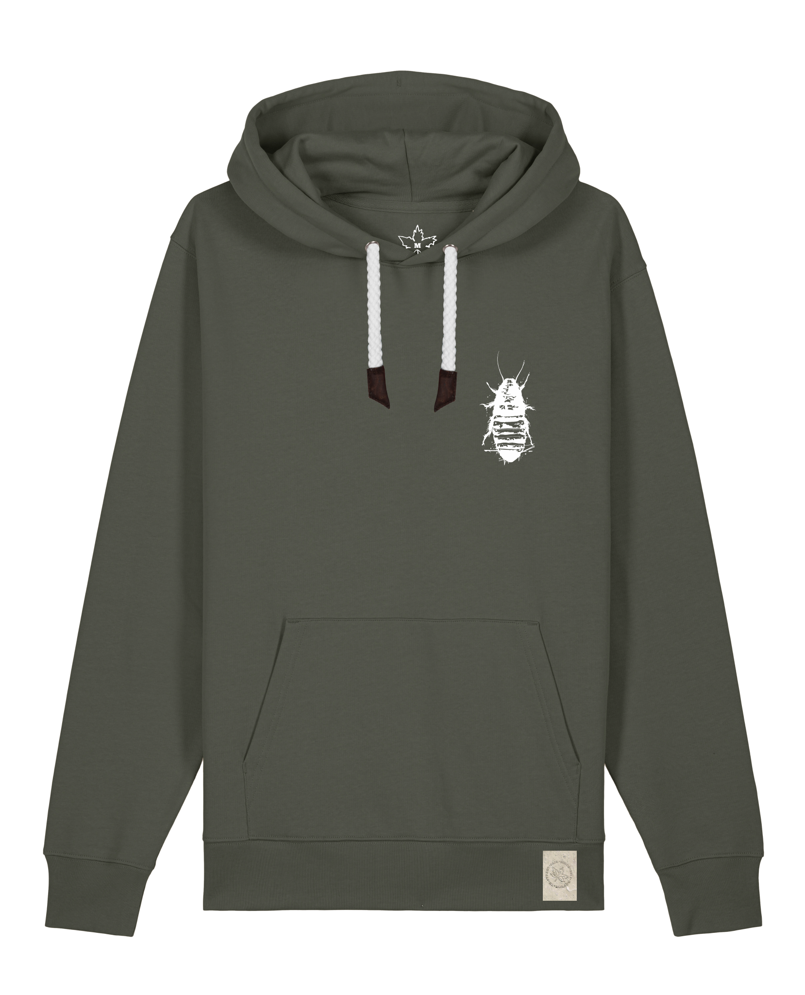 bio-unisex-medium fit-hoodie-cockroach ranch (backprint)-stsu177-grunkohl-weiße kordel-front