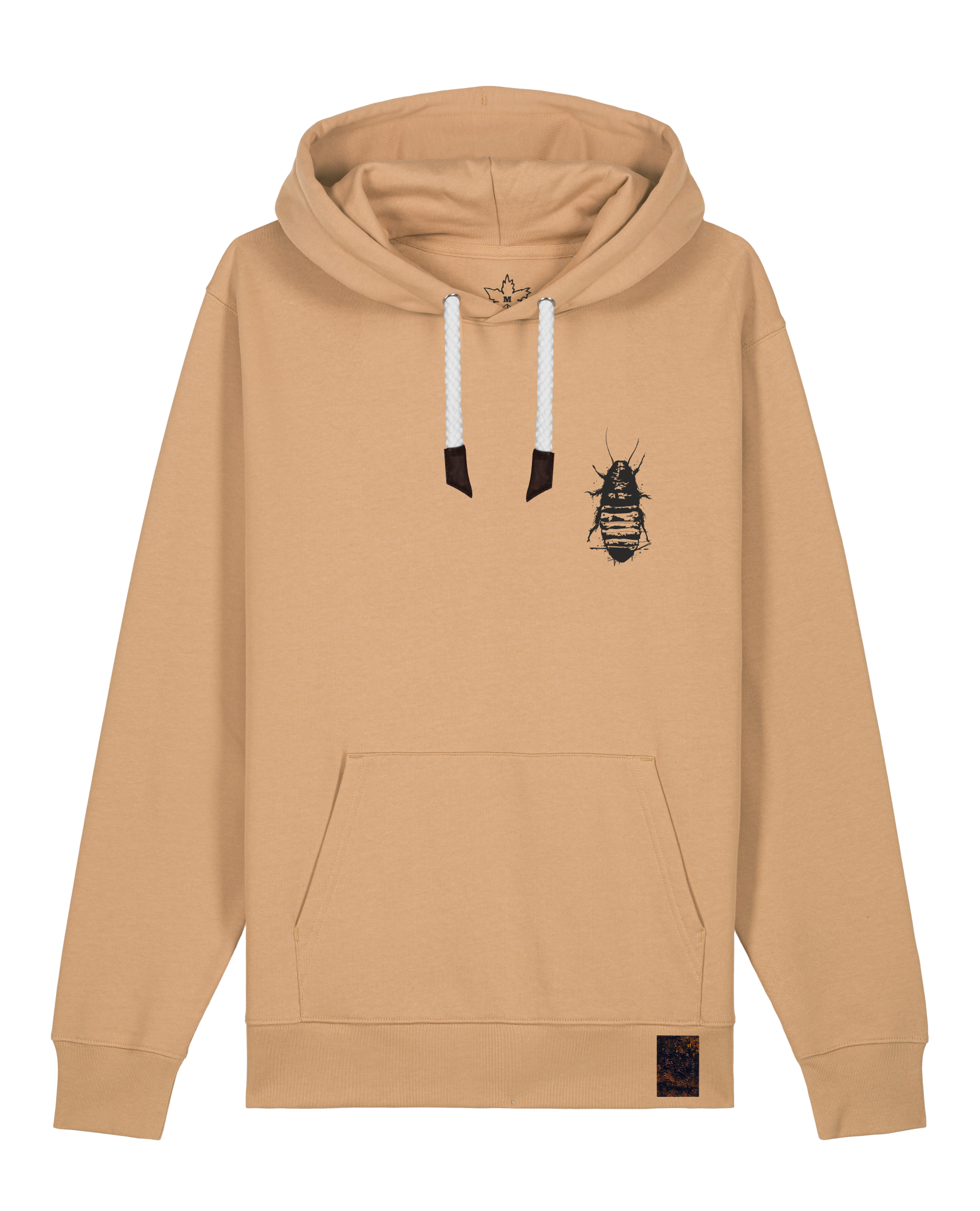 bio-unisex-medium fit-hoodie-cockroach ranch (backprint)-stsu177-meersand-weiße kordel-front