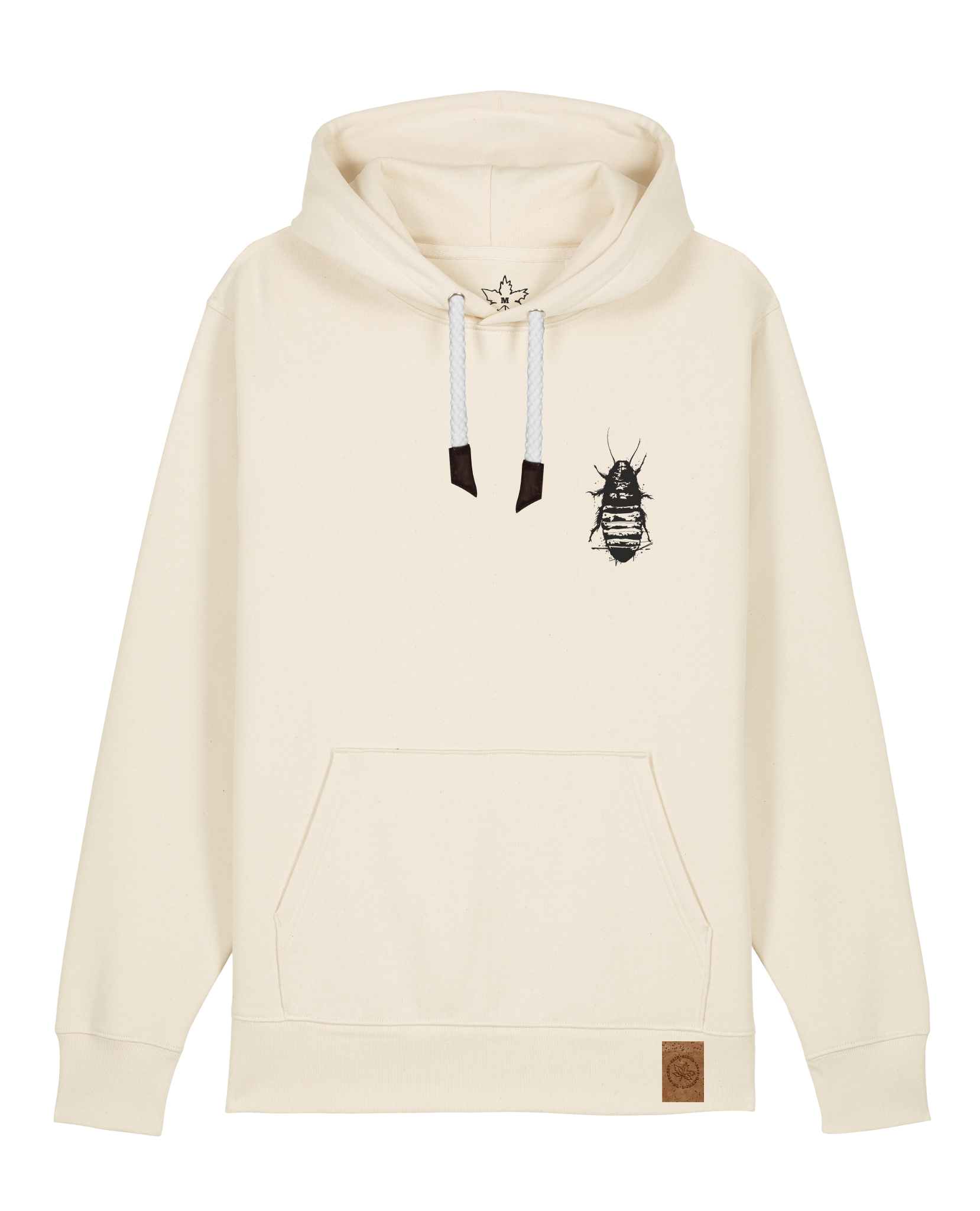 bio-unisex-medium fit-hoodie-cockroach ranch (backprint)-stsu177-natur-weiße kordel-front