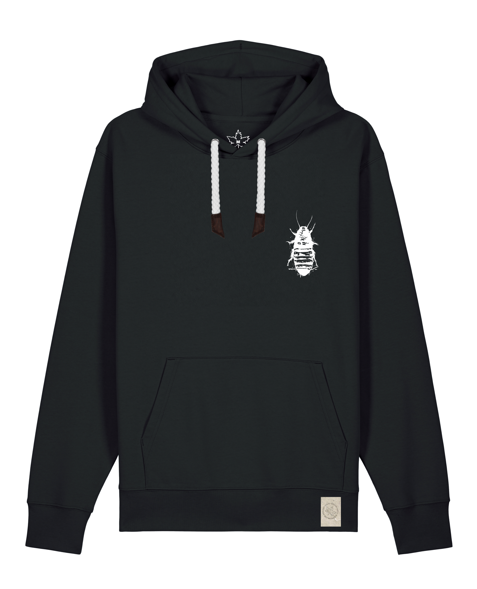 bio-unisex-medium fit-hoodie-cockroach ranch (backprint)-stsu177-schwarz-weiße kordel-front